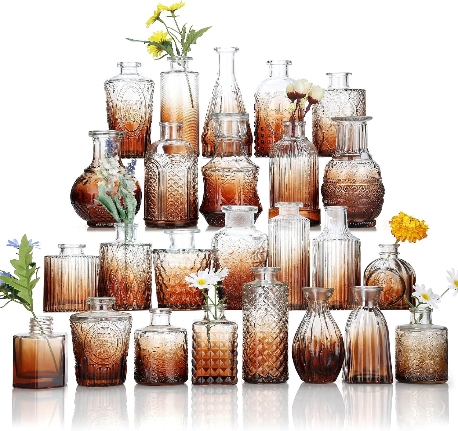 Glass Bud Vase Set of 25, Mini Clear Bud Vase for Centerpieces in Bulk, Small Vintage Flower Vases for Weddings Parties Home Table Decorative