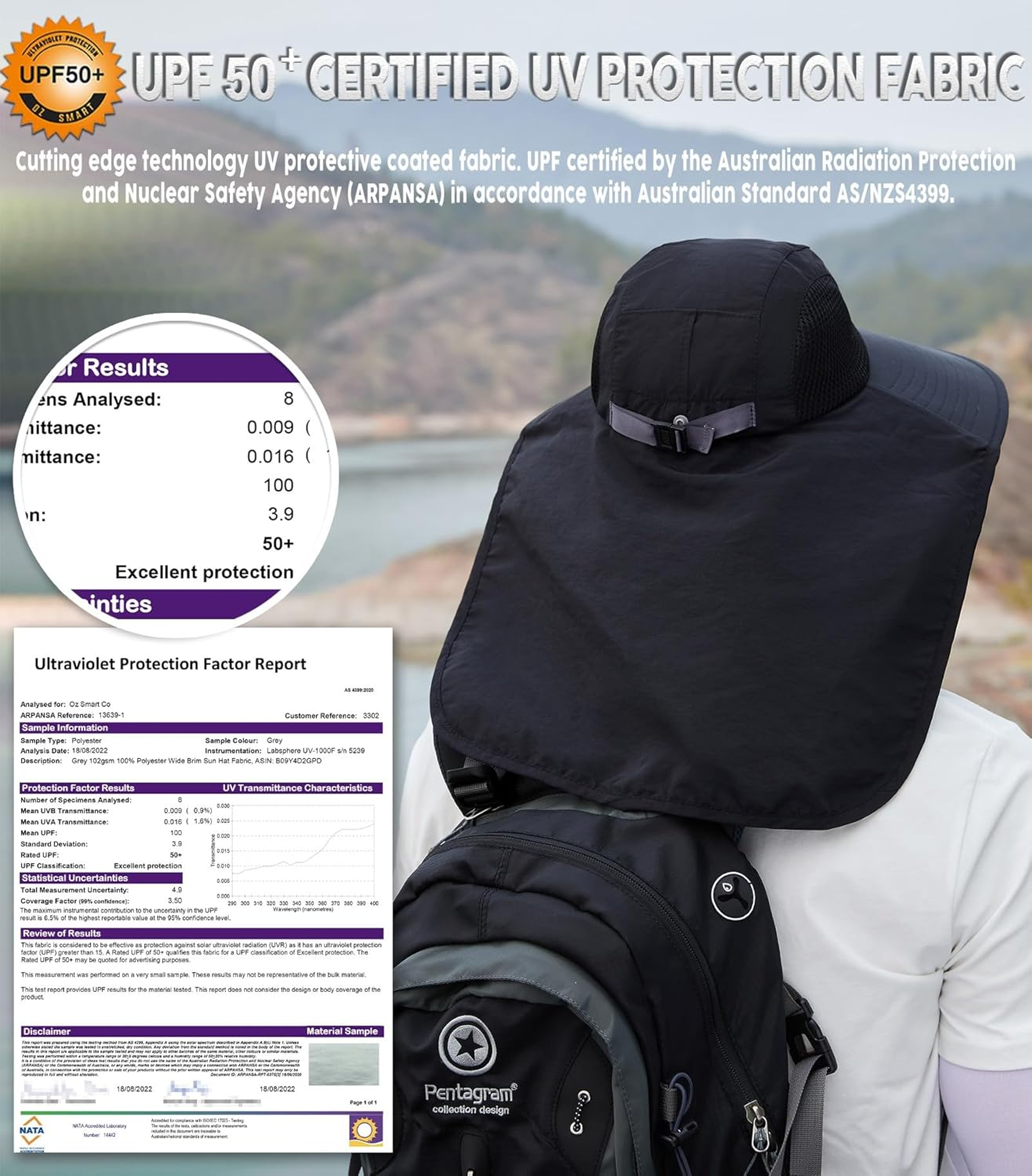 Legionnaire Sun Hat with Neck Flap for Men & Women - Wide Brim Bucket Hat, UPF 50 UV Protection, Boonie Beach Hat with Chin Strap, Ponytail Hole, Perfect for Fishing, Hiking, Camping, Gardening - Darkgrey image number 5