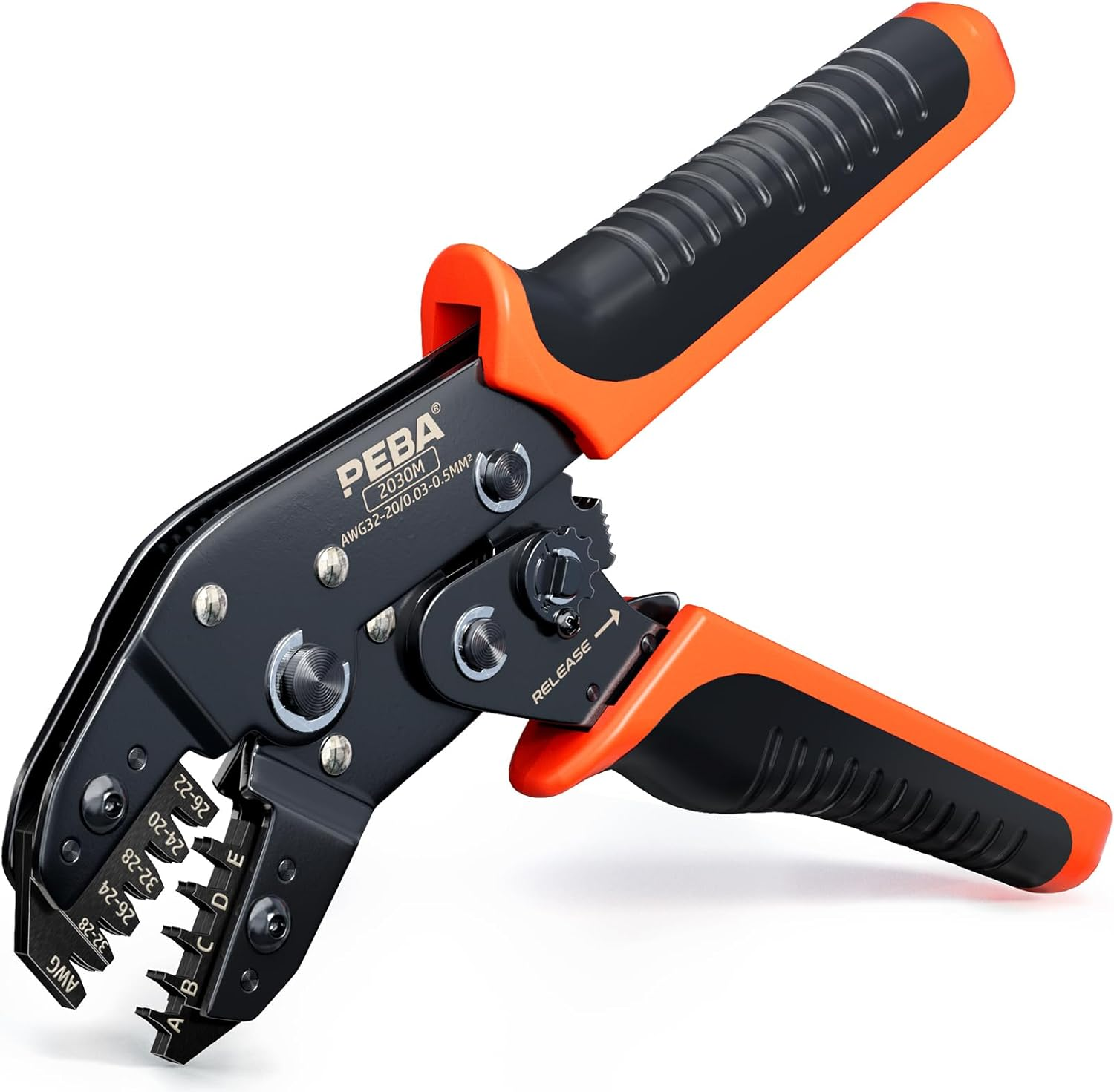 PEBA Micro Connector Pin Crimping Tool 0.03-0.5Mm&sup2; 32-20AWG Ratcheting Crimper for 2.0Mm, 2.5Mm, 2.54Mm, 3.0Mm Pitch JST PH, Dupont, Open Barrel Connectors, D-Sub, Suits Molex, JST, JAE