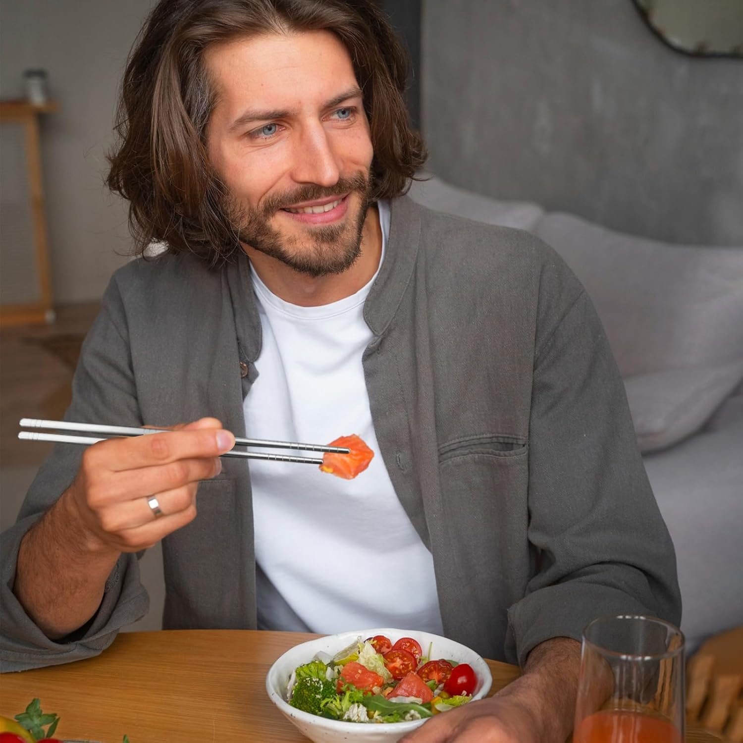 5 Pairs Metal Chopsticks, Stainless Steel Reusable Chop Sticks, Stainless Steel Tableware, Dishwasher Safe Metal Chopsticks Cutlery , Easy to Use Crockery Set, Gift Set (Silver) image number 4