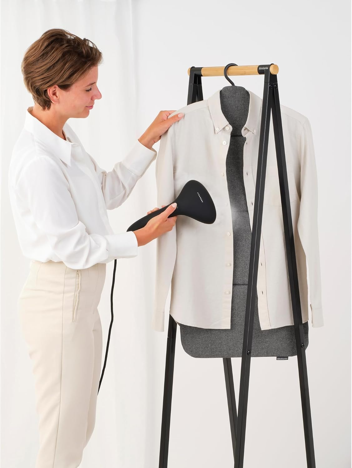 Brabantia - Foldable Steam Board - for High Pressure Clothes Steaming - Solid Heat Resistant Surface - Versatile Hanging Hook - Easier Steaming with Handheld Steamers - 40 X 85 Cm - Pepper Black