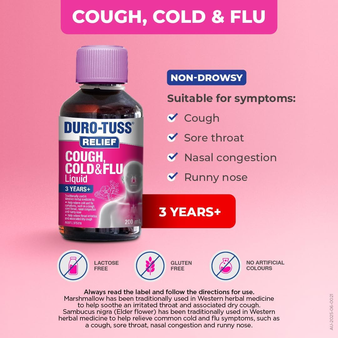 Duro-Tuss Relief Cough plus Cold & Flu Liquid 200 Ml image number 1