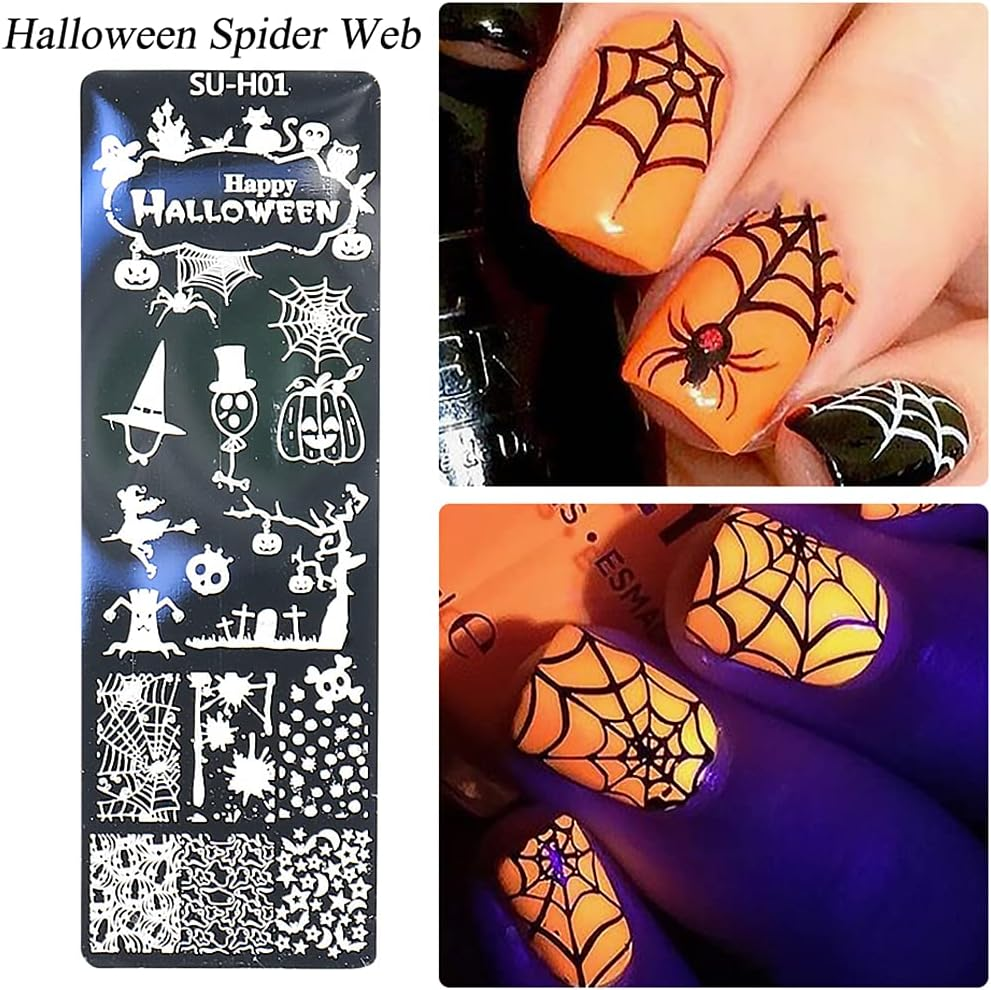 Halloween Nail Art Stamping Plates, 6 PCS Halloween Nail Stamper Kit Horror Ghost Skull Pumpkin Spider Witch Nail Art Stencils Plates Halloween Holiday Party Manicure Template Design Tool image number 4