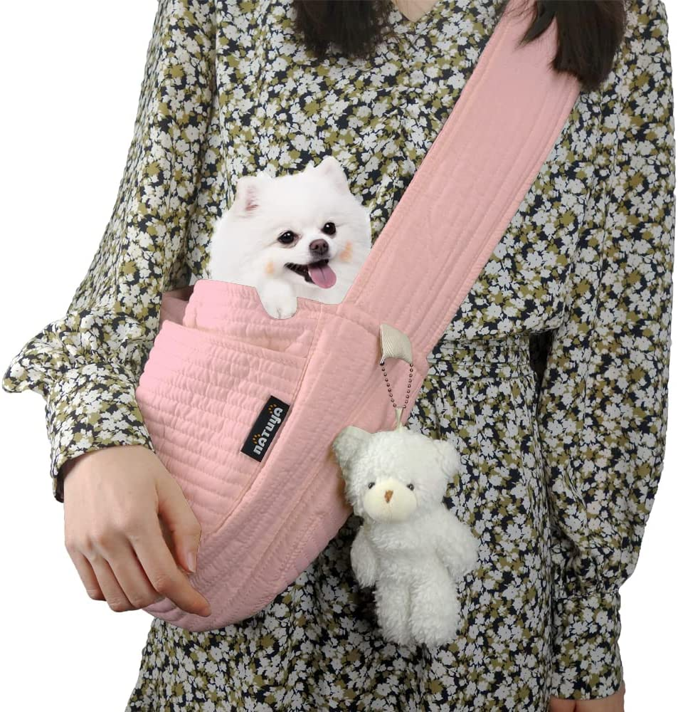 NATUYA Small Dog Carrier Sling Cat Sling-Dog Slings for Carrying Small Dogs-Adjustable Strap Hand Free Pet Puppy for Outdoor Traveling Subway (White, Canvas-Adjustable Strap)