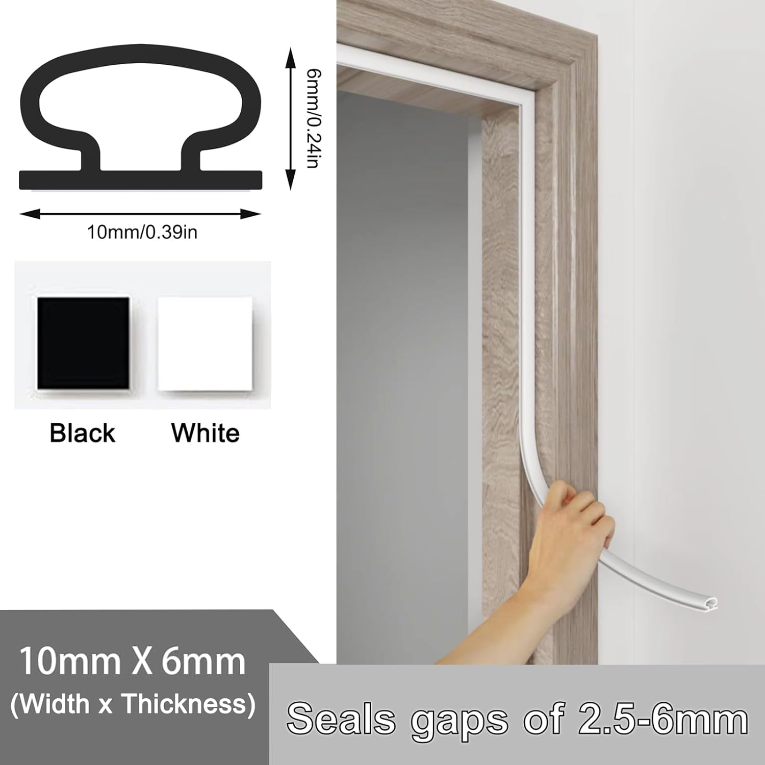 6M White D-Shape Rubber Door Sealing Strip, Self-Adhesive Soundproof Door Seal, Insulation Draught Excluder Tape for Doors Windows, Door Weather Stripping Replacement for 2.5-6Mm Gap image number 6