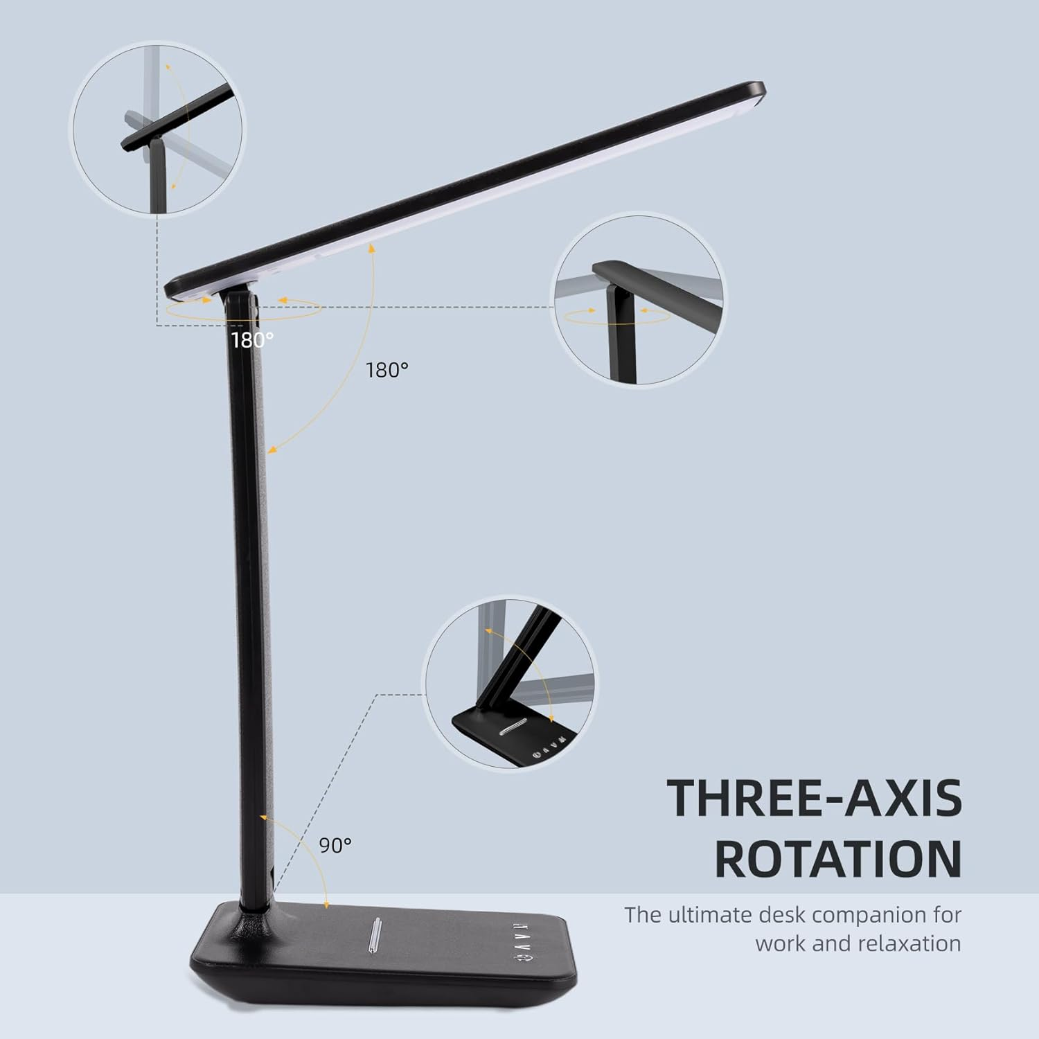 LED Desk Lamp, Dimmable Table Lamp, LED Table Lamp with 5 Colours and 5 Brightness Levels, Reading Lamp with USB Charging Port, Touch Control for Children, Bedroom, Reading, Offices, Black image number 5