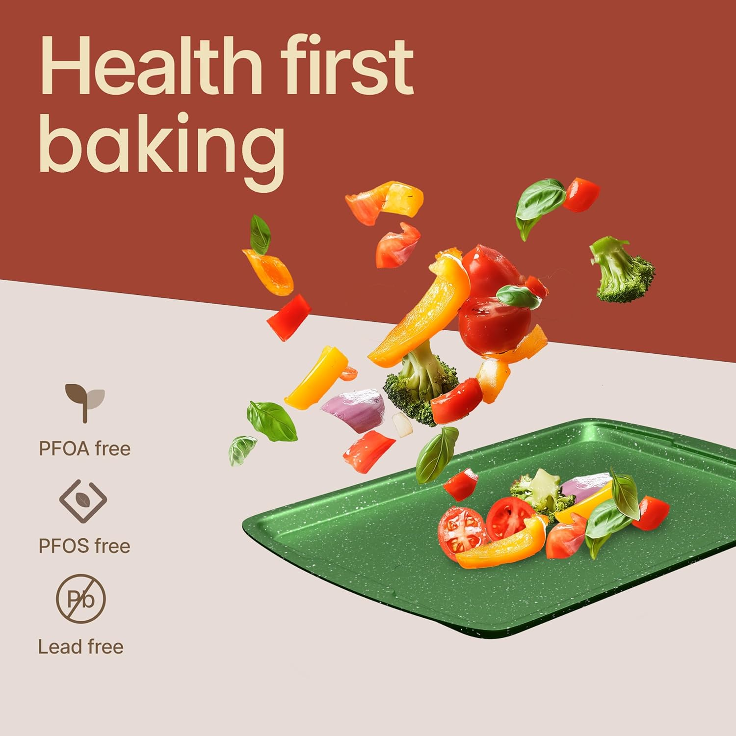 Green 10-Piece Bakeware Sets, Nonstick Carbon Steel Baking Sheet & Pans, Stackable Space-Saving Bakeware, Dishwasher Safe, Stain-Resistant, PFOAPFOSPTFE Free, Oven Safe up to 450&deg;F (230&deg;C)