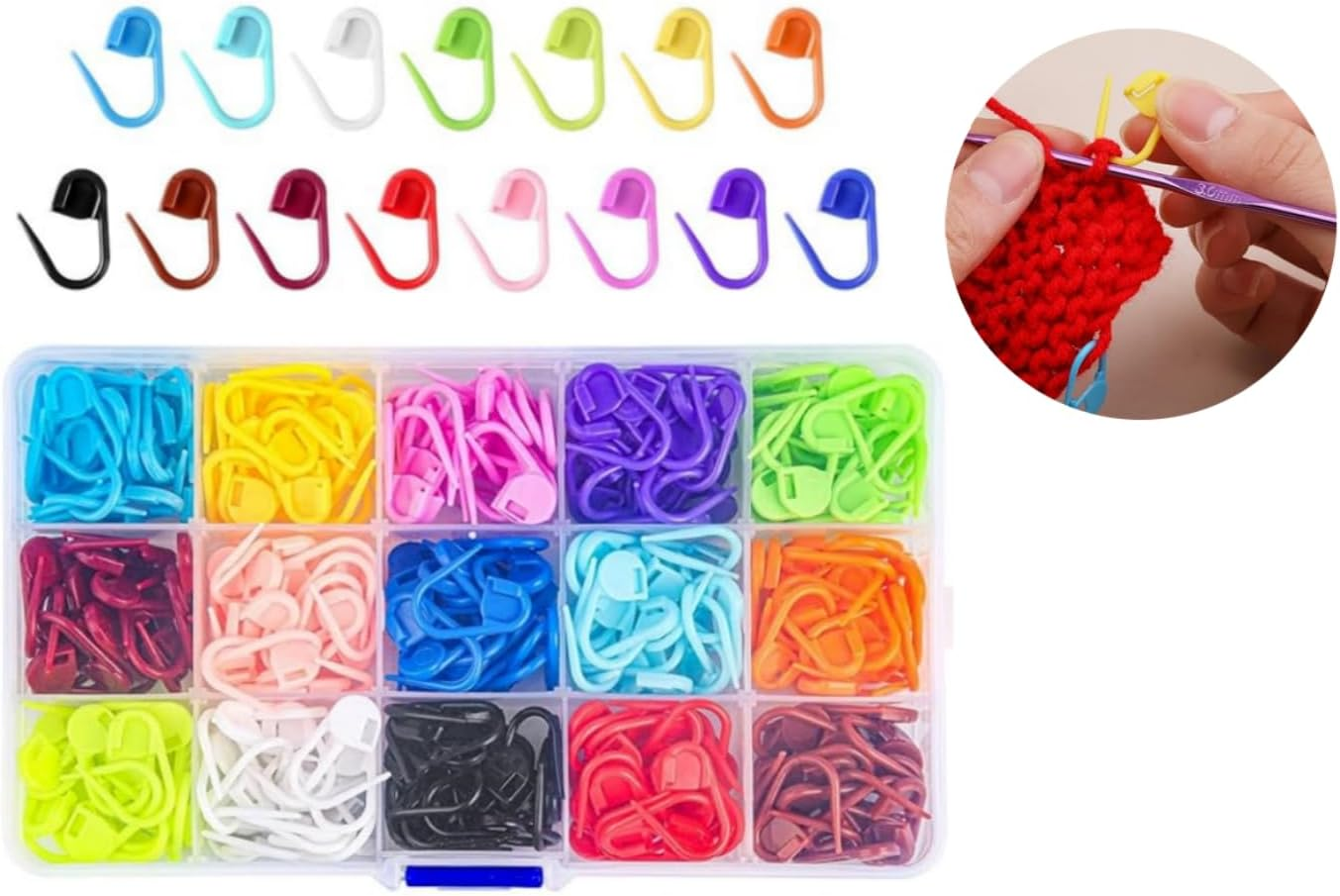 300 Pcs Stitch Markers,Crochet Knitting,15 Colors Crochet Stitch Needle Clip, Knitting Plastic Locking Stitch, Needle Clip Counter with Clear Storage Case, for DIY Handicraft Place Buckle Marker image number 5