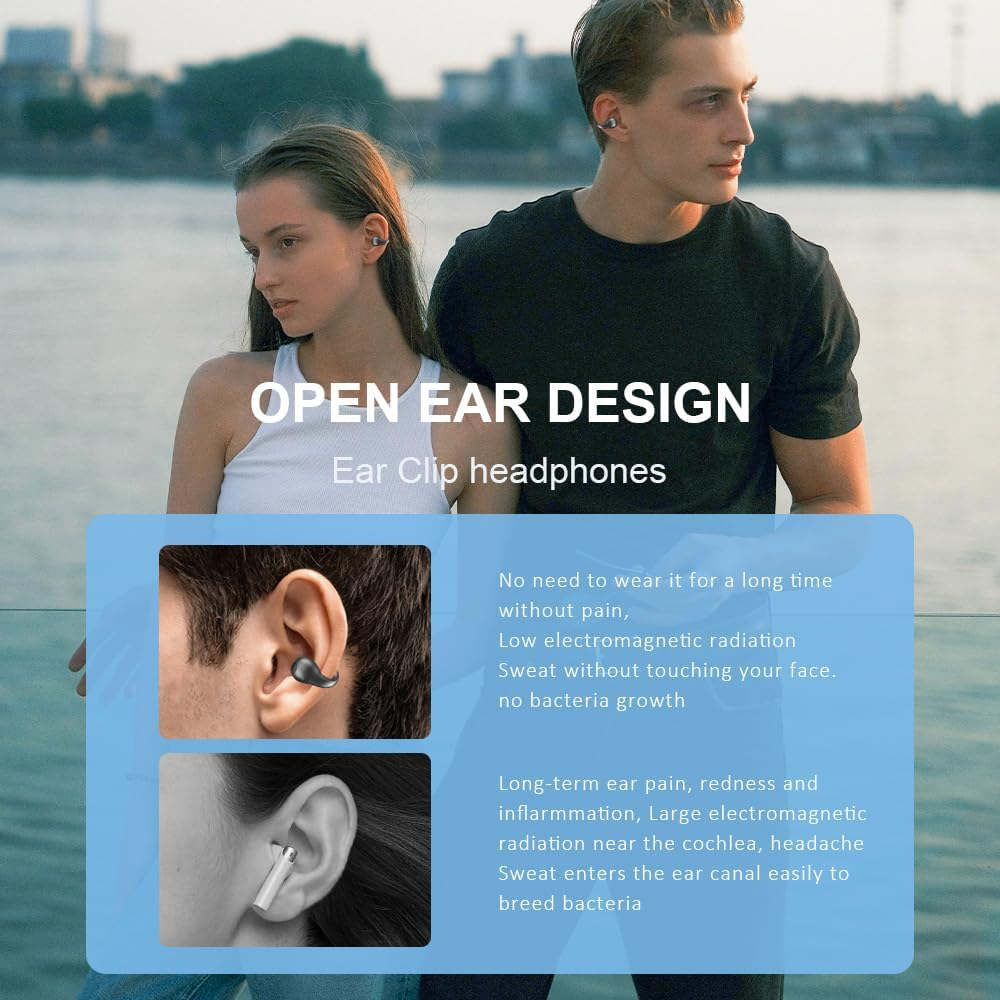 Slub Bone Sound Headphones, Open Ear Headphones Bluetooth, Ear Clip Sports Headphones, Bluetooth 5.3, Hifi Stereo Sound, Built-In Microphone, Suitable for Running, Fitness, Outdoor (Black) image number 6