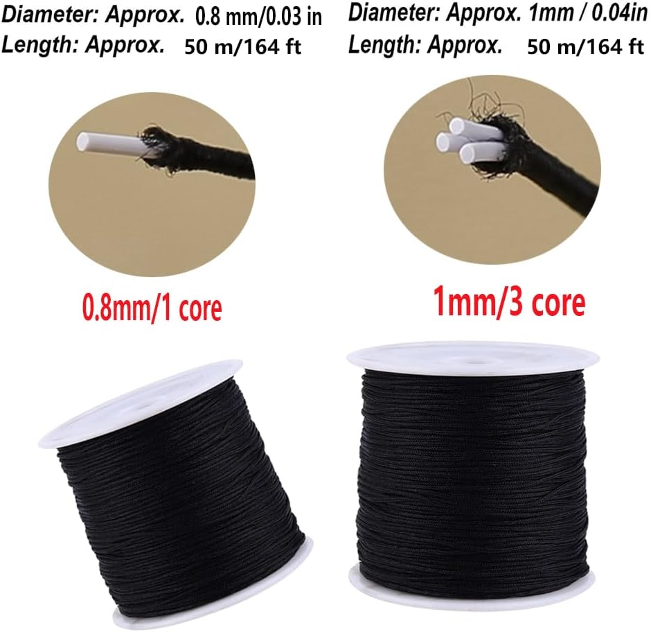 Elastic Beading Threads Stretchy Bead Cord String Elastic String Cord, 2 Roll 0.8Mm and 1Mm Elastic String Cord Elastic Thread Beading String Cord,Elastic String Bracelets for Jewellery Making (Black) image number 1