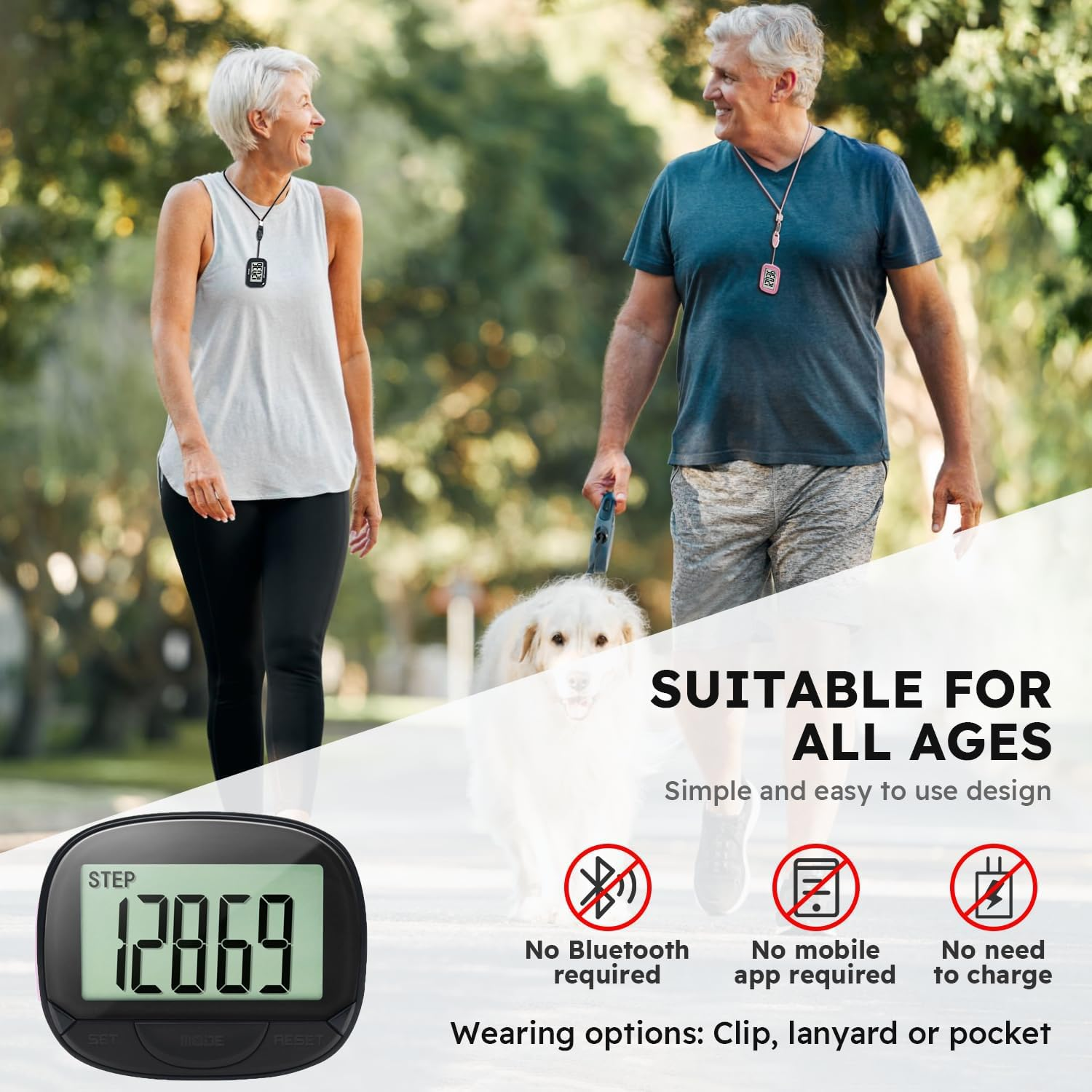 Pedometer for Walking, Large Digital Display and Clip, Pocket Pedometer with Clock, Step Counter for Walking, Accurate Portable and Lightweight Step Counter for Men Women Kids Seniors Dog