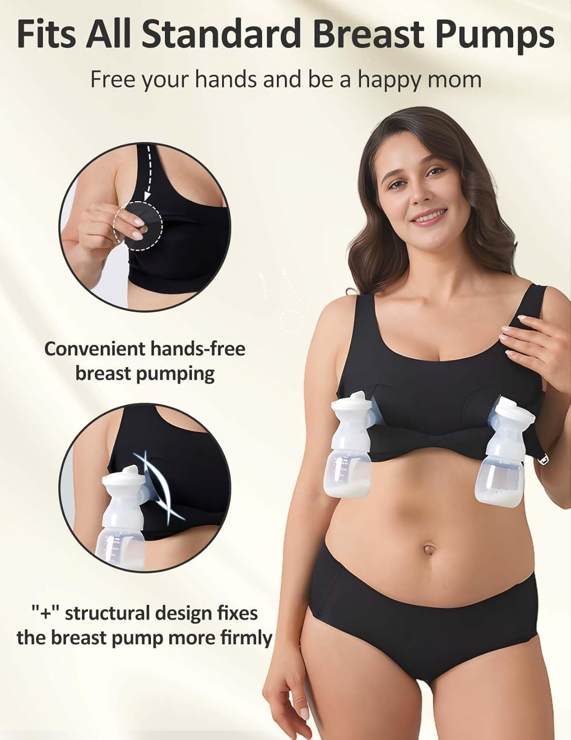 Hands-Free Pumping Bra with Jelly Gel Technology and Semi-F Padding, Compatible with All Standard Breast Pumps Black image number 3