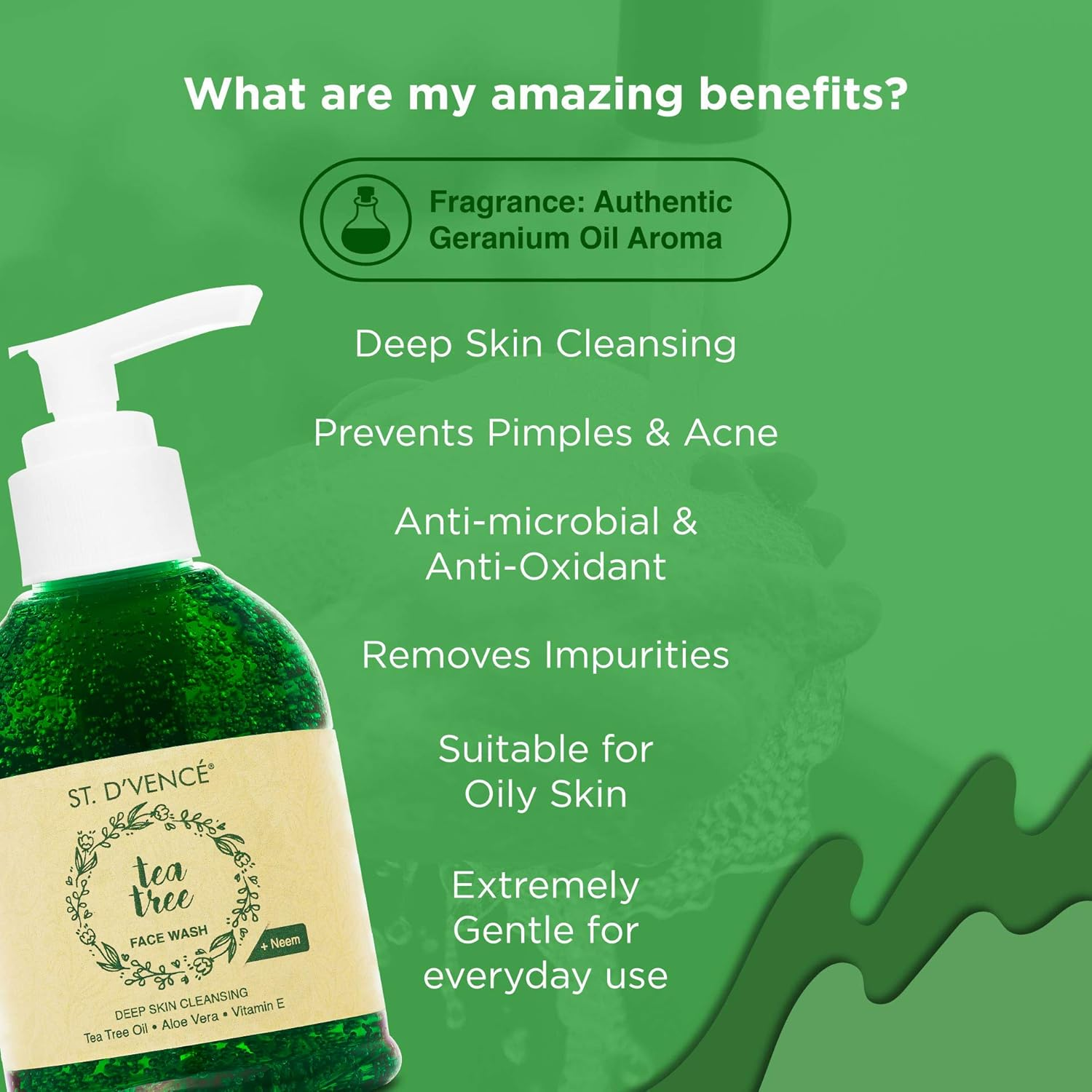 ST. D'VENCE Skin Care Combo Kit with Tea Tree Oil Body Wash (500Ml) + Tea Tree Face Wash (150Ml) for Women & Men image number 5