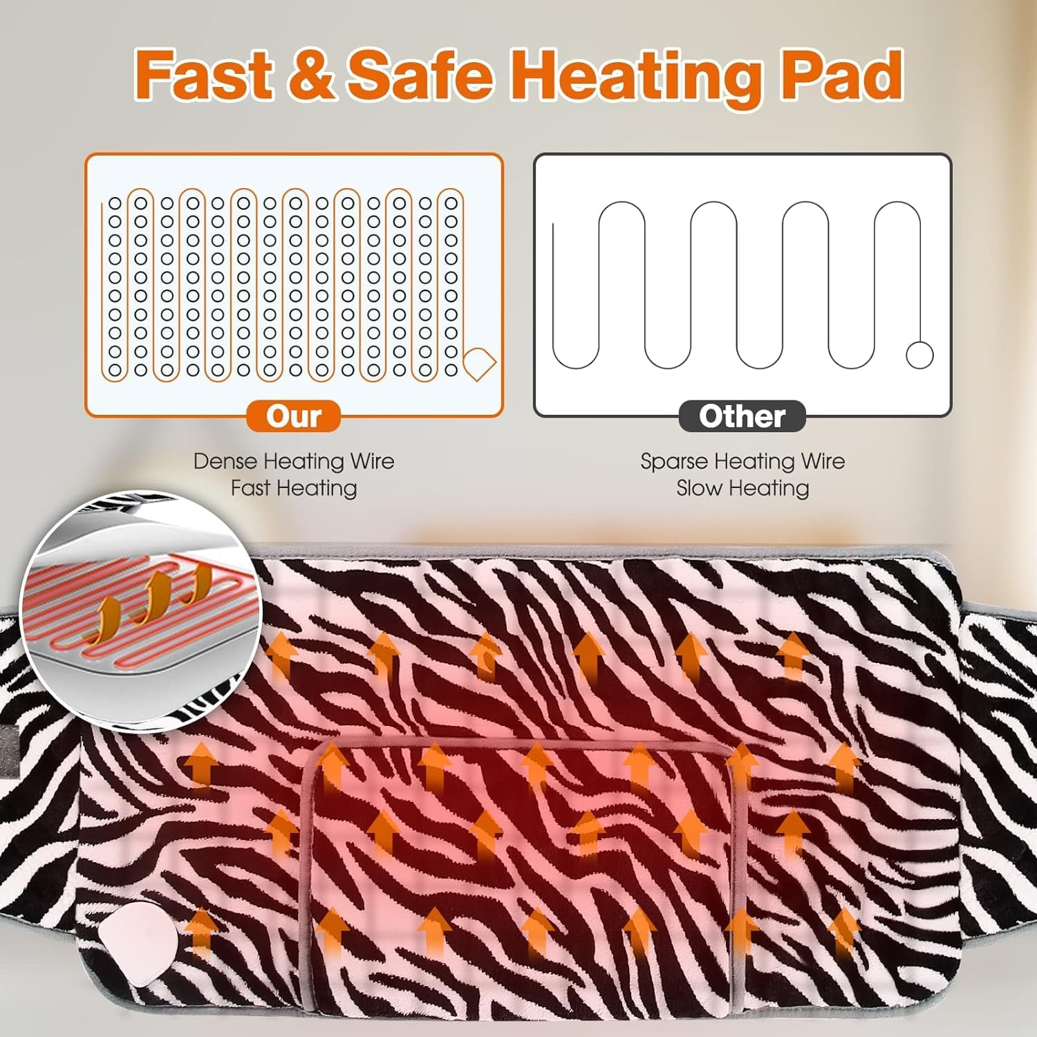 Sika Deer Heating Pads for Back Pain and Cramps Relief 49"X12" Large Menstrual Heating Pad for Period, Upgraded 4 Timer Auto off & 6 Heat Level Electric Heat Pad for Abdominal Neck Shoulder Pain Relief. - Leopard Print image number 5