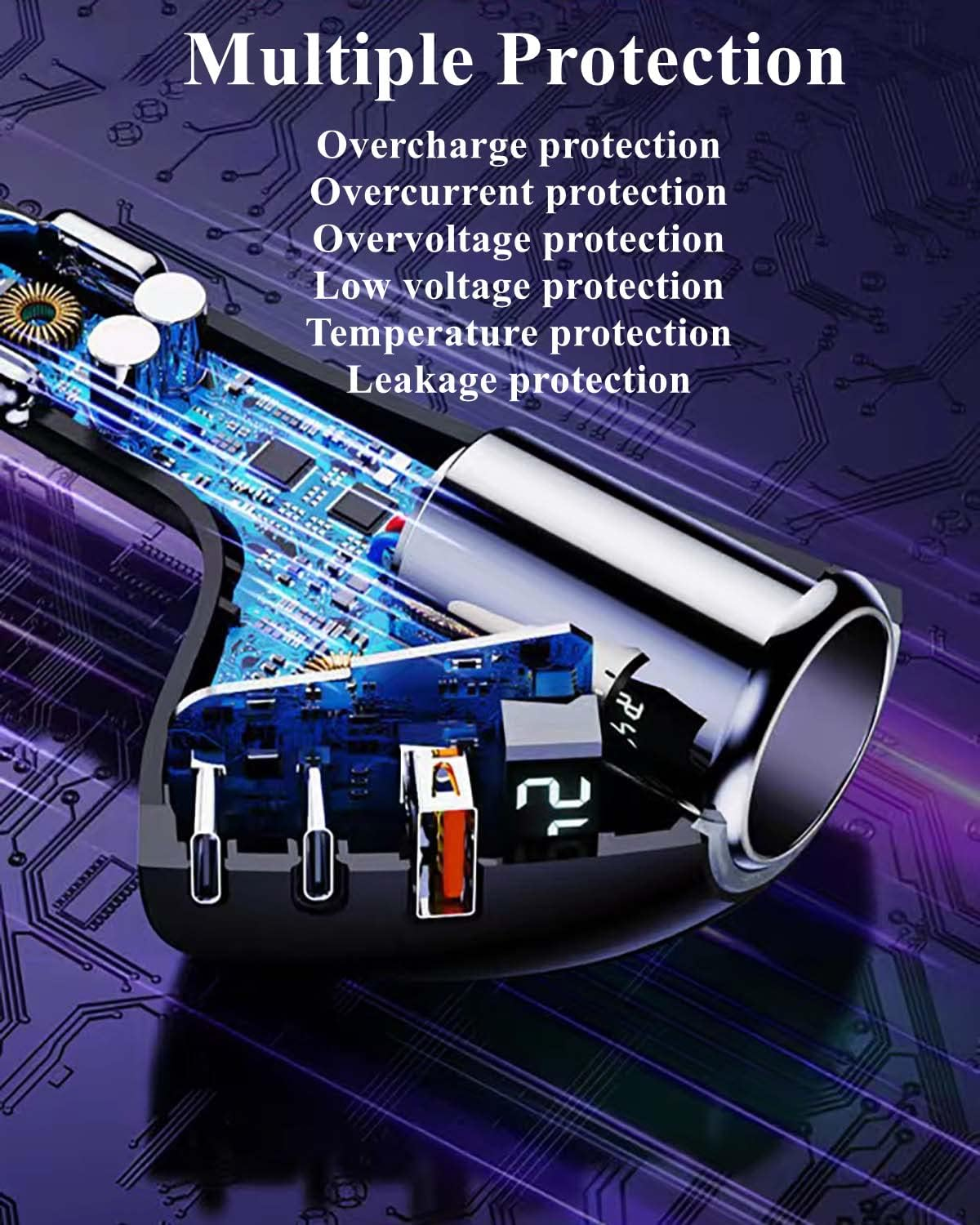 [PD36W&QC22.5W] Car Charger Adapter, 5 in 1 USB Car Phone Charger Multi Port, [Voltage Display] 12V/24V Car Adapter Compatible with Iphone 16/15/14/13/12/11/X,Ipad,Macbook,Samsung S22/S21, Etc image number 1