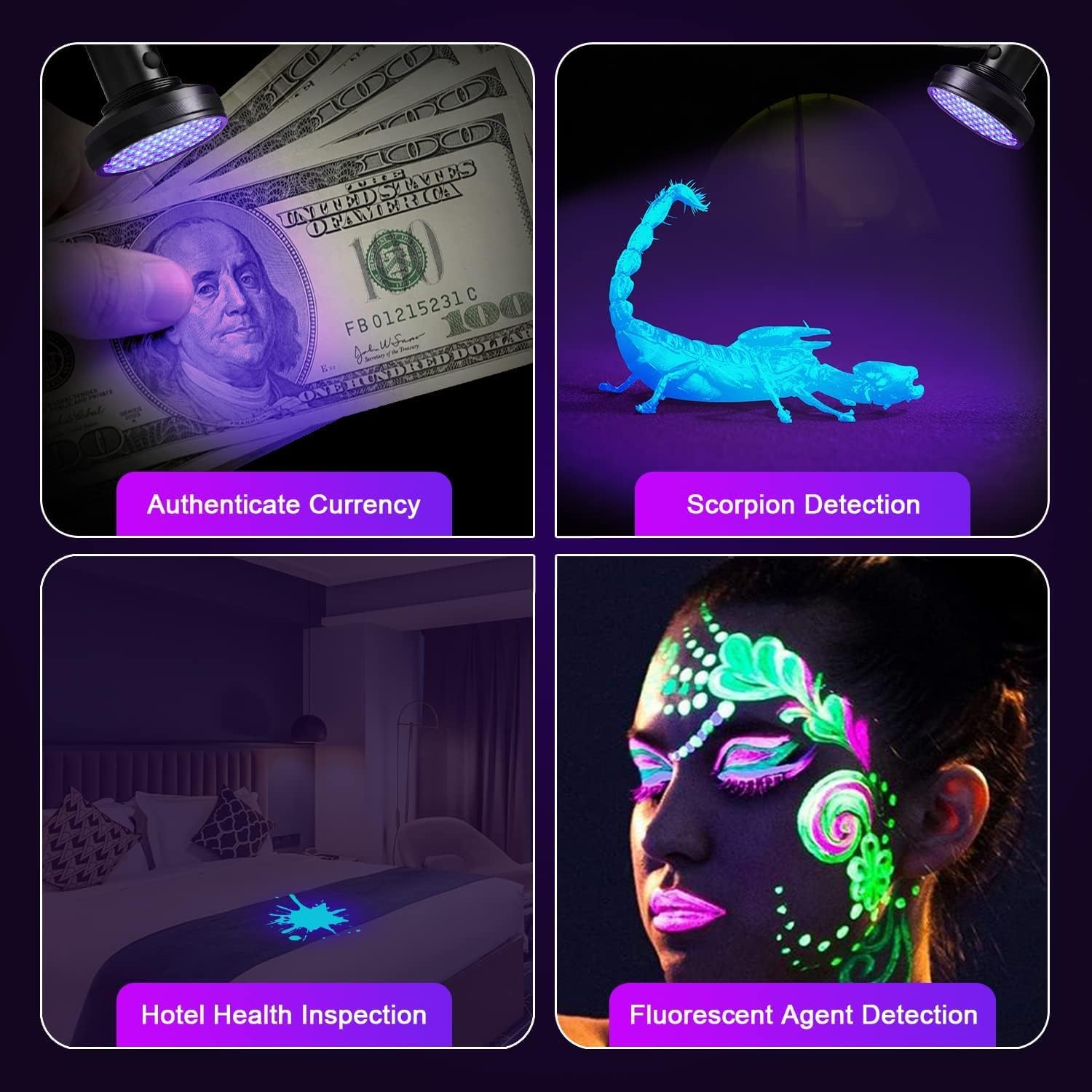 Ludopam UV Torch Blacklight Flashlight, 68 LED, Dog Cat Pet Urine Detector Light, Black image number 4