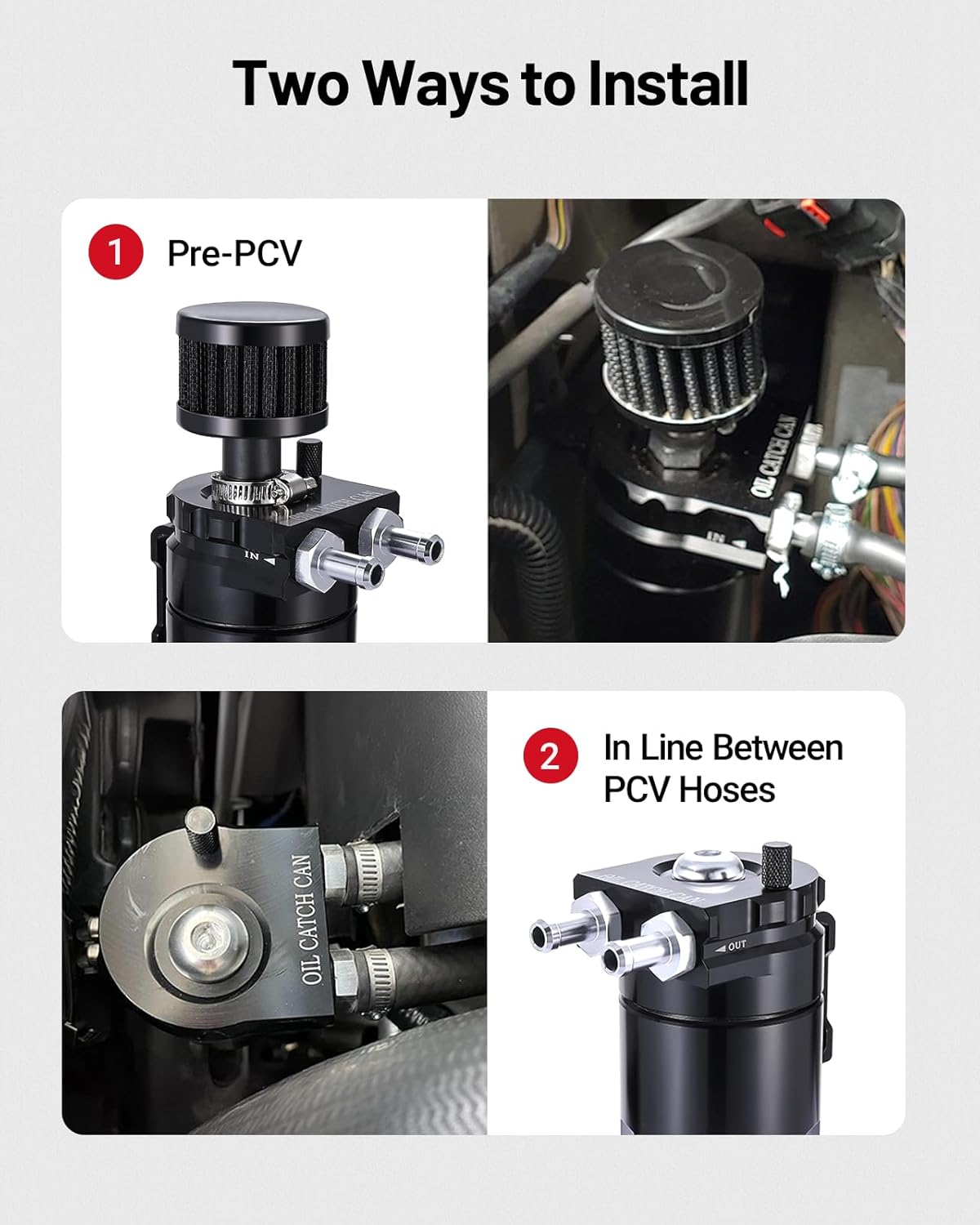 EVIL ENERGY Polish Baffled Universal Oil Catch Can Reservoir Tank Breather Filter Kit with 3/8" NBR Fuel Line Aluminum Black - Blue image number 5