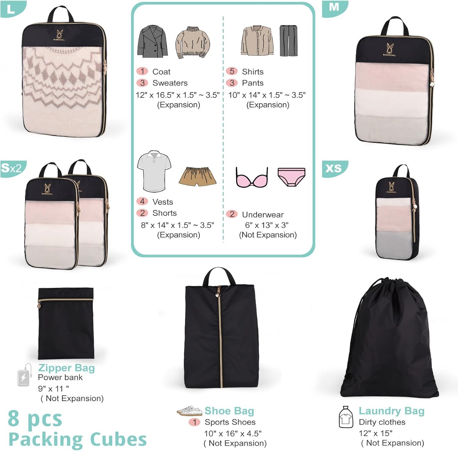 Expandable Compression Packing Cubes for Travel, See through Mesh Travel Packing Cubes for Suitcases, Lightweight Compression Suitcases Organizers Bag Set for Essentials for Luggage image number 6