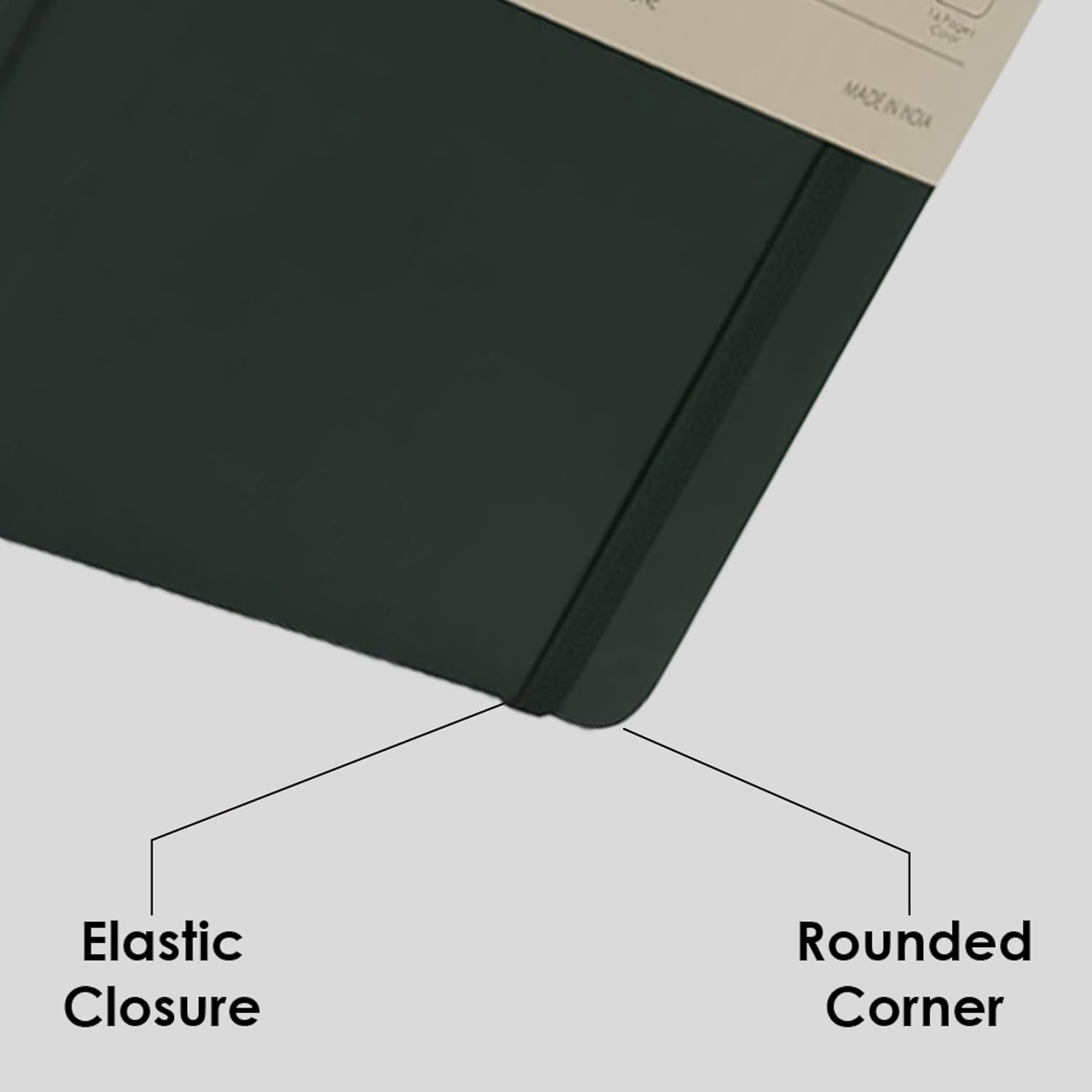 Mypaperclip Signature Series A5 Leather Lined Notebook | 192 Pages, 100 GSM, Italian Vegan Leather Soft Cover | Flat Lay | Bookmark & Elastic Closure | Green image number 5