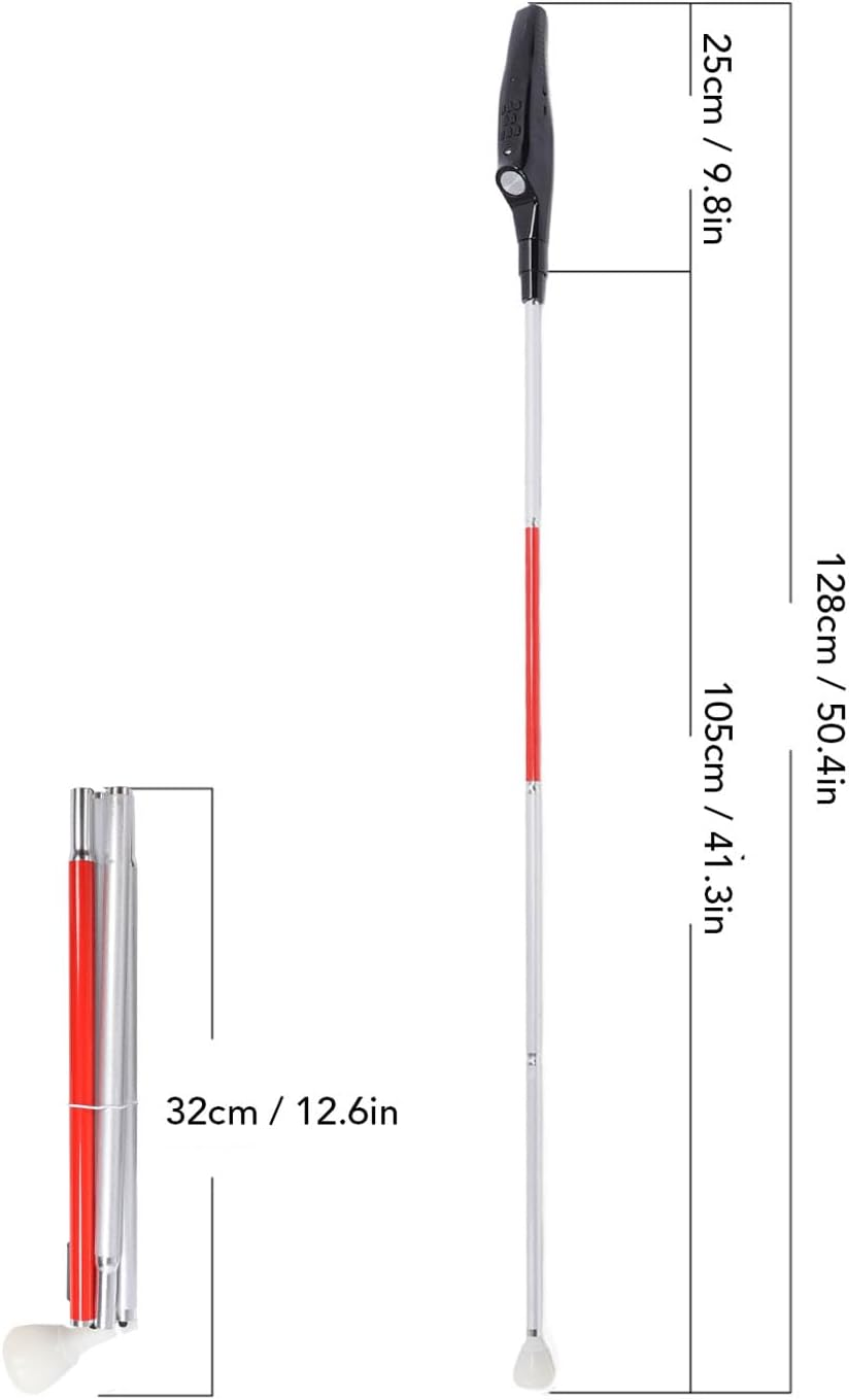 Intelligent Telescopic Blind Cane, Obstacle Detection Electronic Alarm Voice Guides Stick with Red Reflective, Aluminum Alloy Reflective Folding Walking Stick for Blind People image number 5