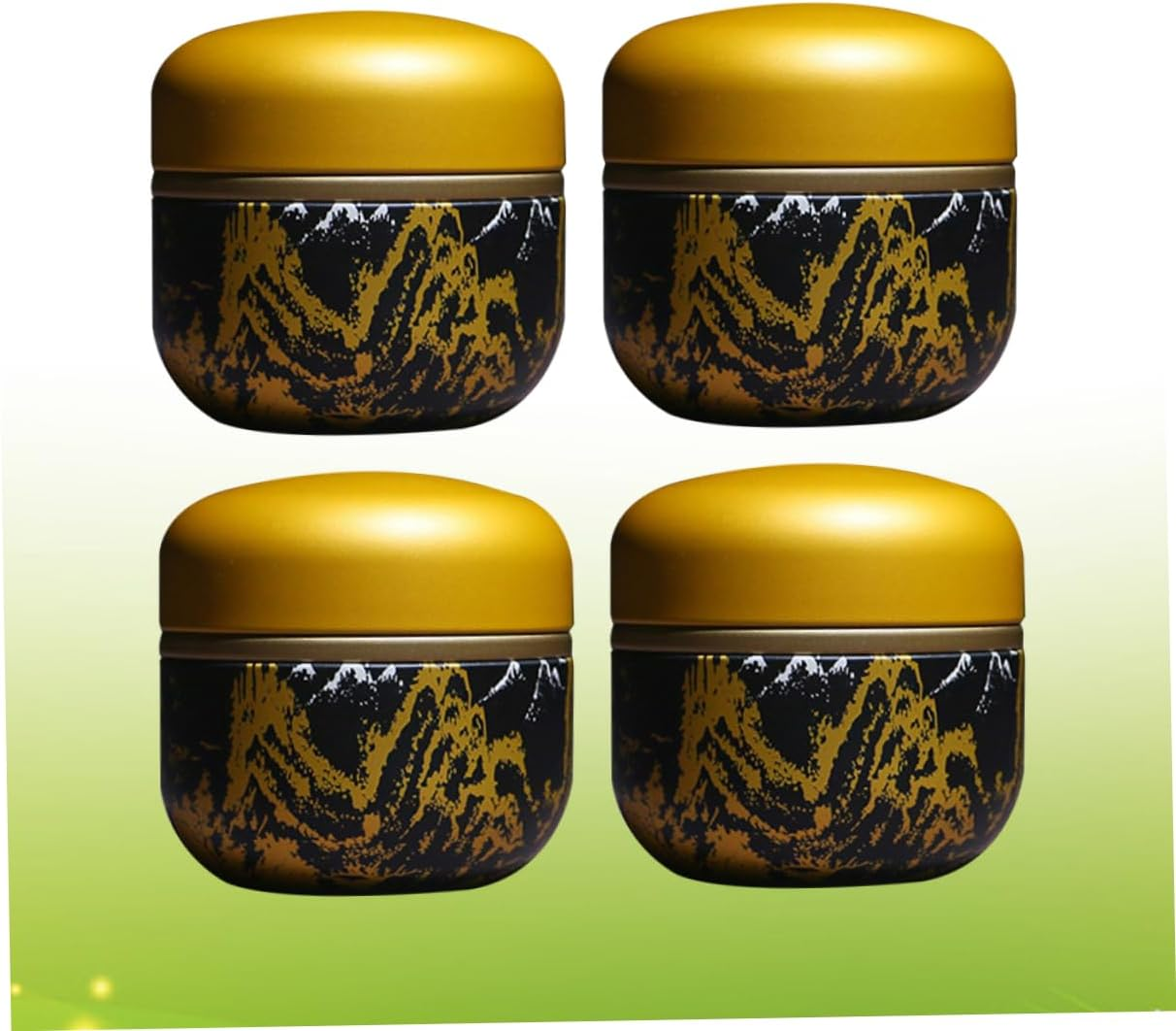 GOOHOCHY 4Pcs Metal Mini Sealed Tinplate Tea Can round Tea Storage Jar Airtight Sealed Container for Smell Jar for Home and Office