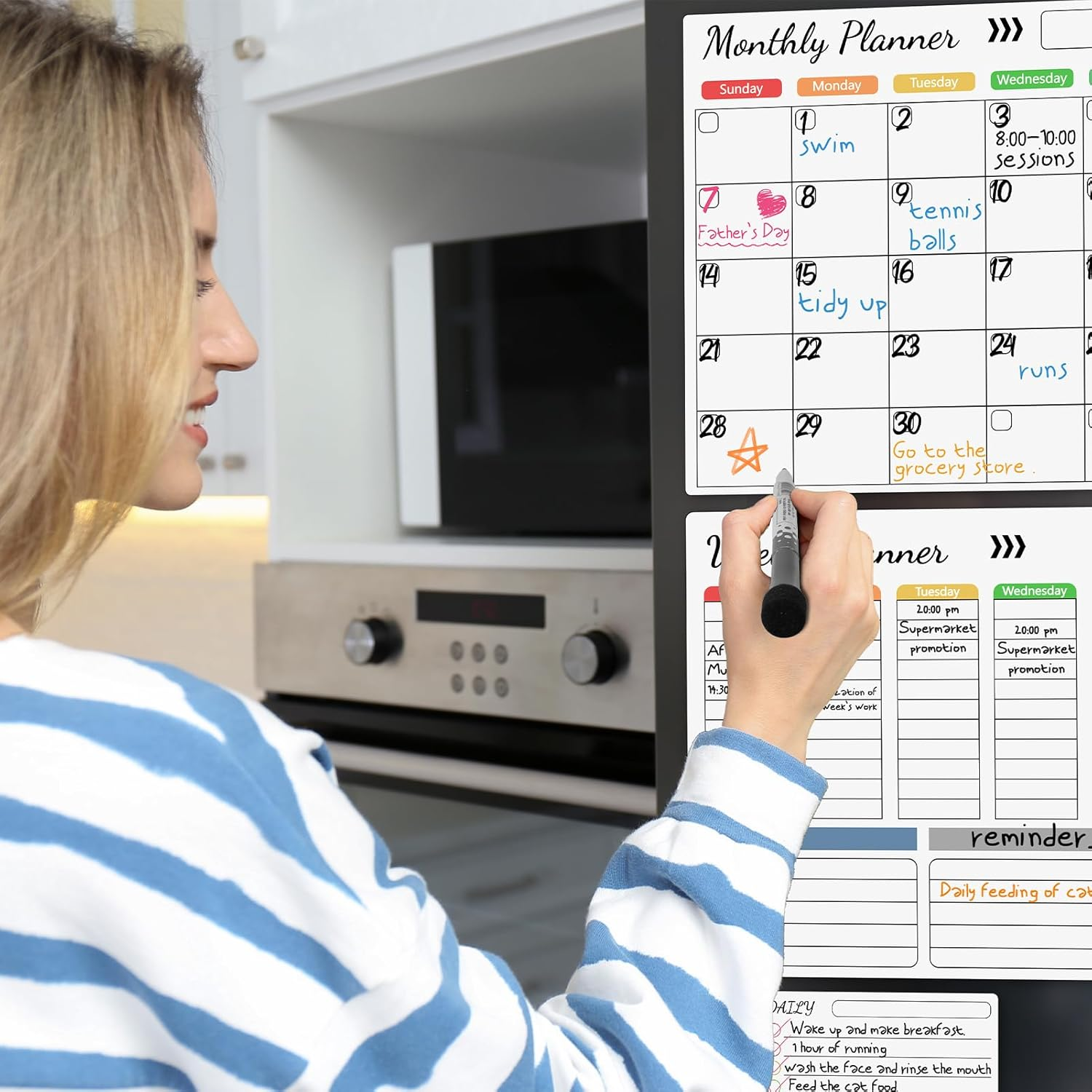 3Pack Dry Erase Magnetic Calendar for Refrigerator 16.5"X11.8"-Monthly,Weekly,Daily Planning Board,With 6 Markers,Pen Holder and Towel for Family Schedules, Menus, Shopping, To-Do Lists image number 1