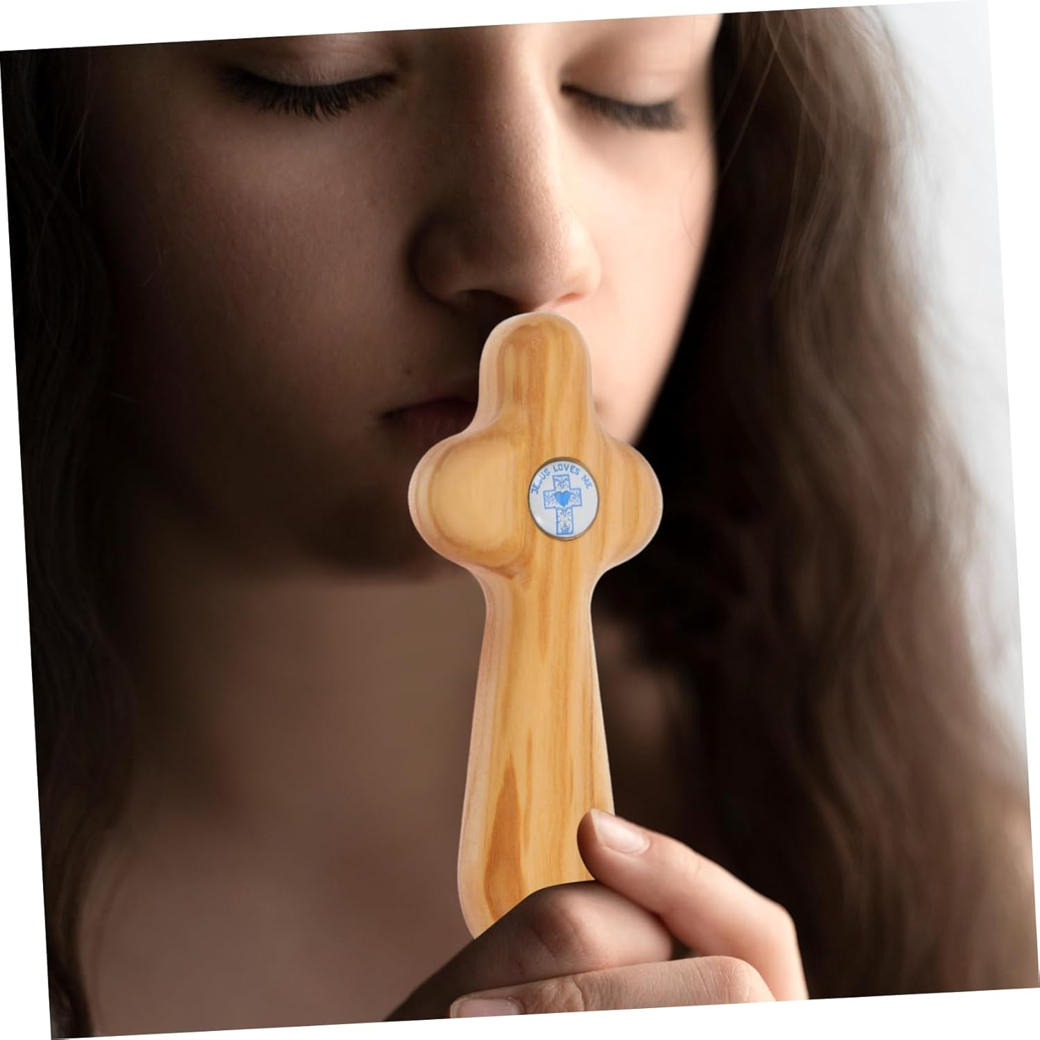 MUELODSIC Small Handheld Wooden Cross Olive Wood Christian Pocket Cross for Baptism Confirmation and First Communion Unique Religious Personal Reflection and Prayer image number 4