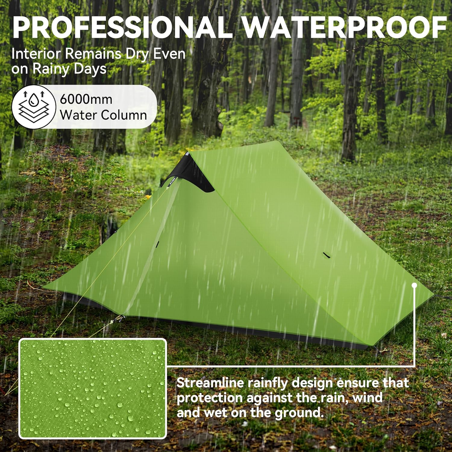 Ultralight Tent 3-Season Backpacking Tent 1 Person/2 Person Camping Tent, Outdoor Lightweight Lanshan Camping Tent Shelter, Perfect for Camping, Trekking, Climbing, Hiking image number 3
