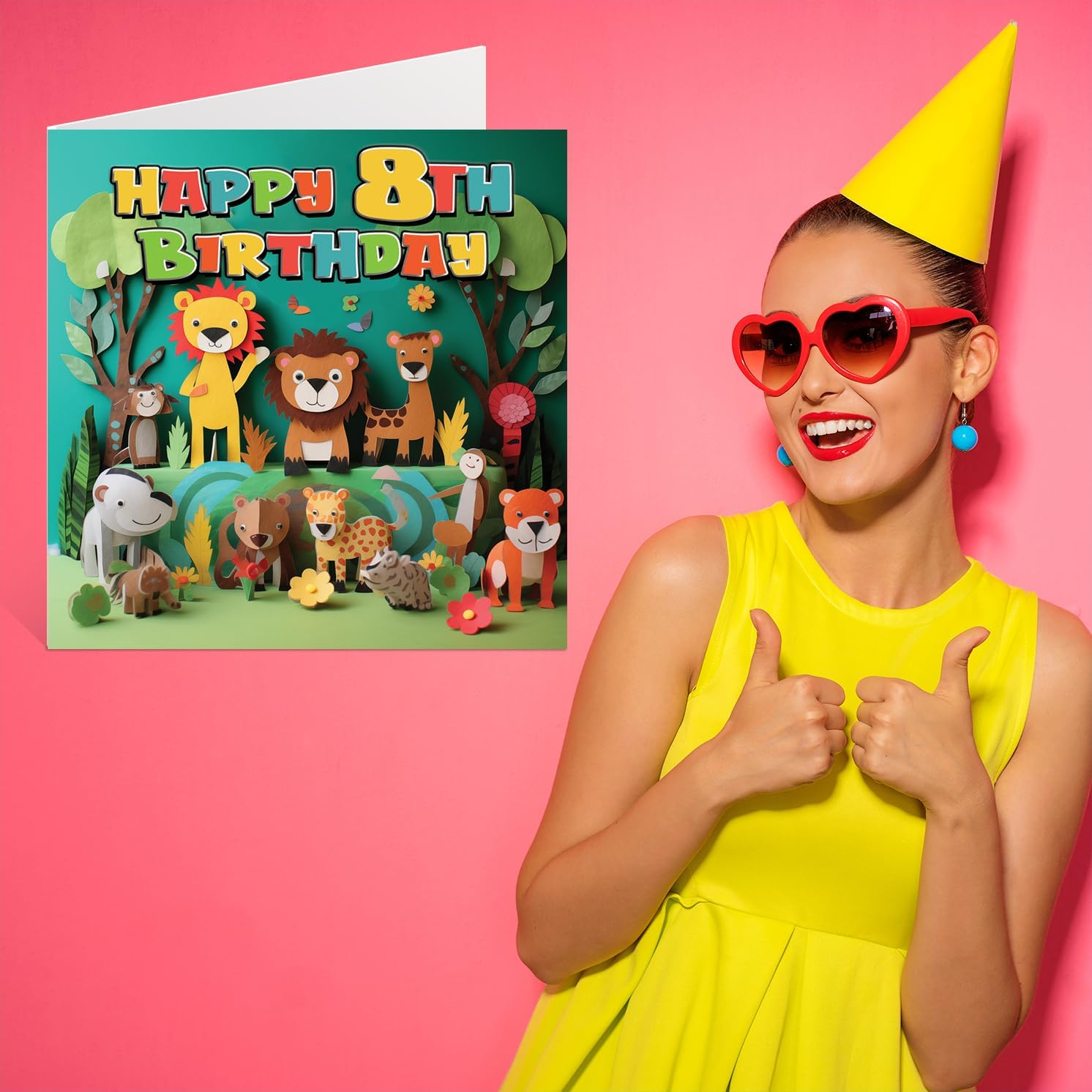 8Th Birthday Card for Boys Girls - Jungle Animals - Happy Birthday Card 8 Year Old Boy Girl, Eighth Birthday Cards for Him Her, 145Mm Greeting Cards for Nephew Niece Children Kids (NOT 3D POP UP) image number 6