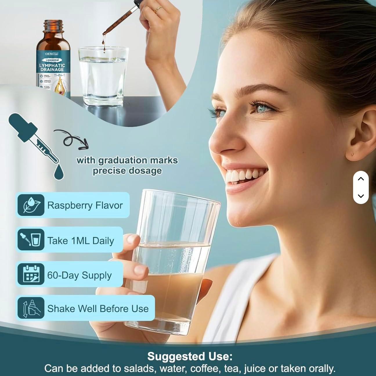 Lymphatic Drainage 11-In-1 Drops Herbal Blend with Elderberry, Burdock Root, Dandelion, Echinacea, Calendula & Cleavers, Raspberry Flavour Liquid Drops with Dropper, 60 Ml (2 Fl Oz) image number 4