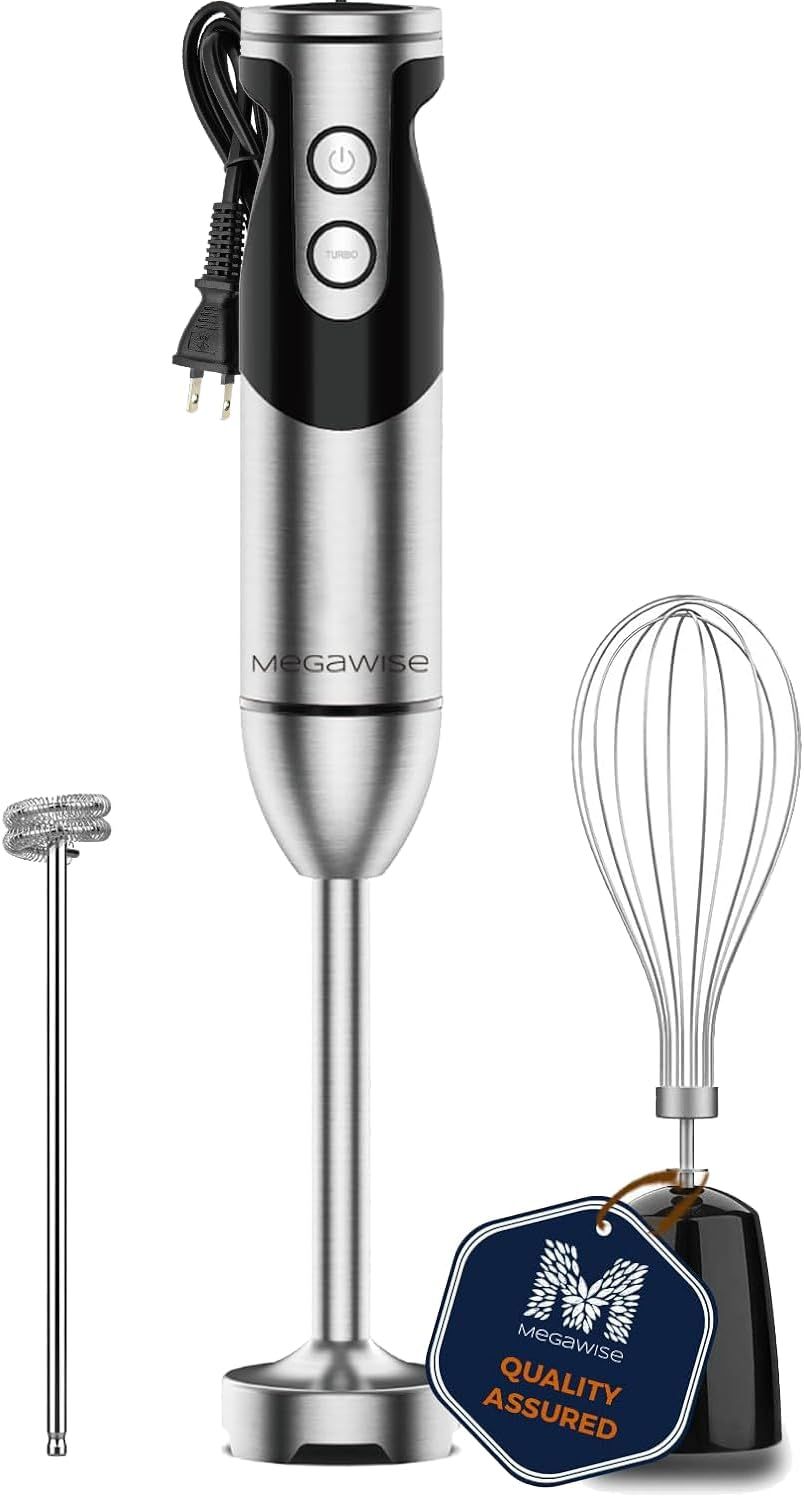 Megawise Pro Titanium Reinforced 3-In-1 Immersion Hand Blender, Powerful Copper Motor with 80% Sharper Blades, 12-Speed Corded Blender, Including Dish Washer Safe Whisk and Milk Frother image number 6