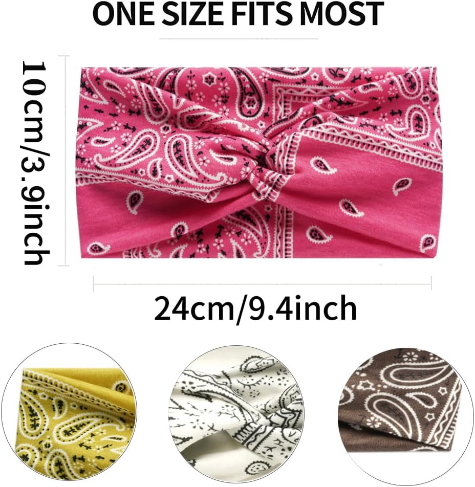 6Pcs Bandana Headbands for Women Wide Wavy Headscarf Boho Head Scarfs Wraps Turban Fabric Elastic Headband Yoga Hairbands Sport Running Headscarves - F15Amoeba image number 2