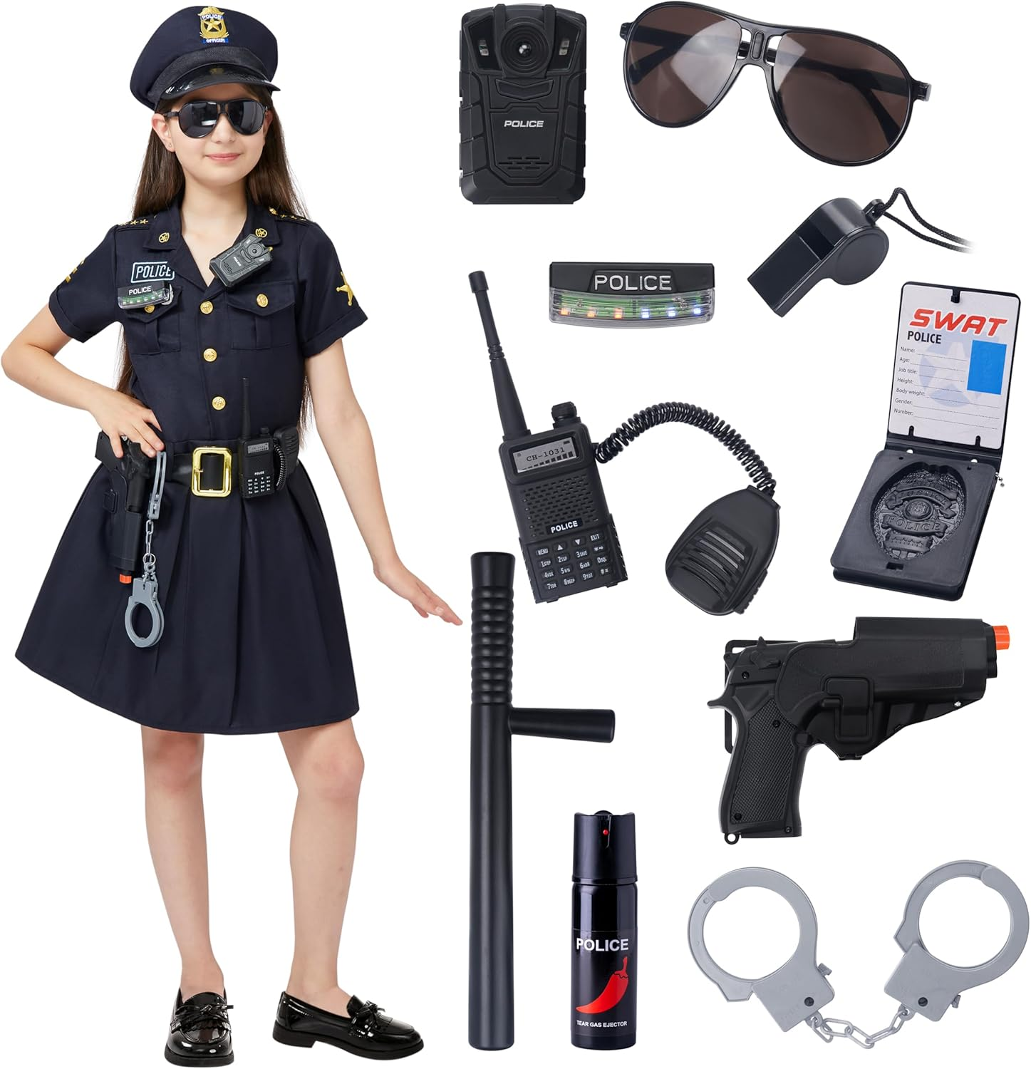 Spooktacular Creations Halloween 14PCS Police Costume for Girls, Girls Police Officer Costume with Toys, Kids Cop for Cosplay image number 1