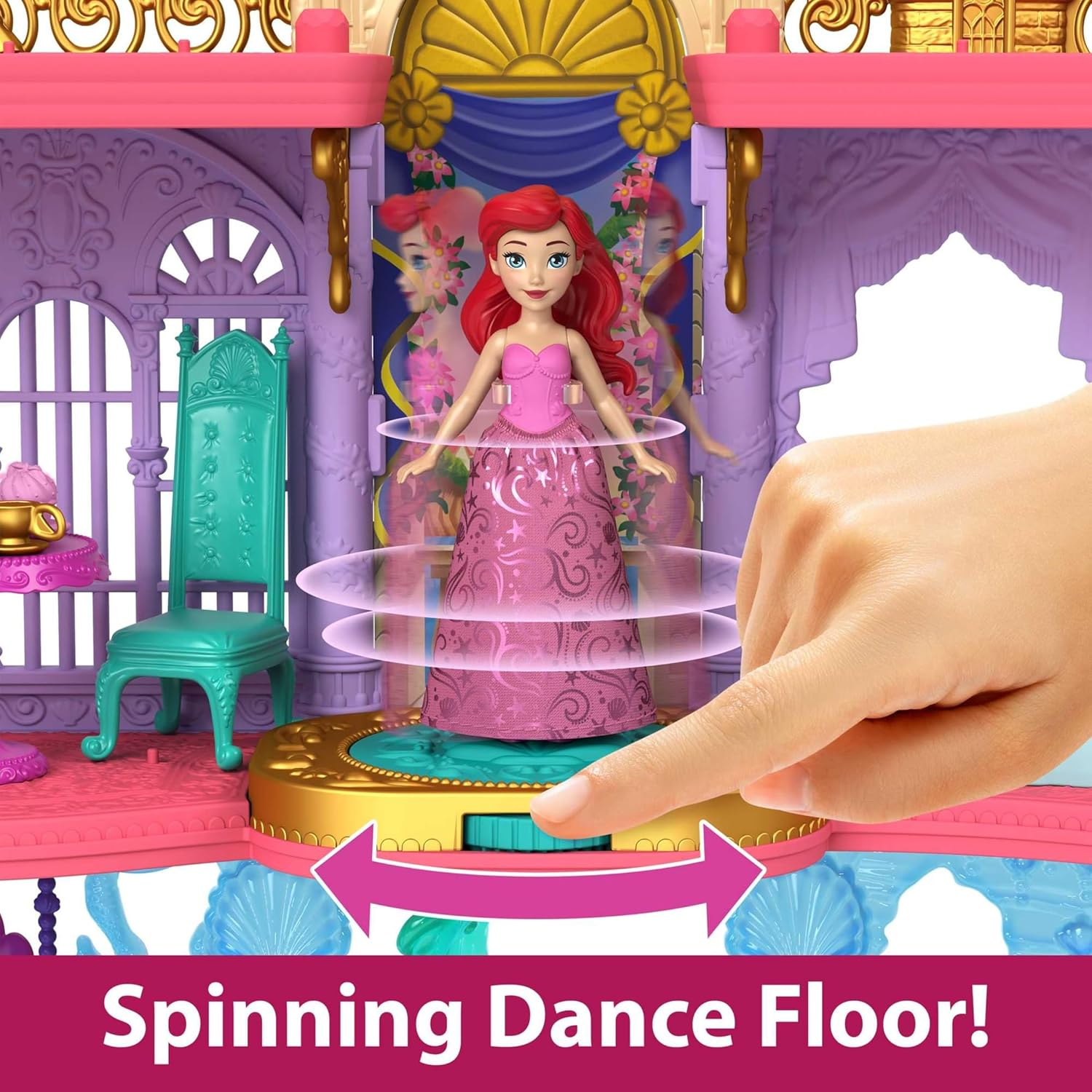 Mattel Disney Princess Doll & Playset, Ariel Land & Sea Castle, Stackable Doll House with Small Doll, Friend, 12 Accessories & Pool