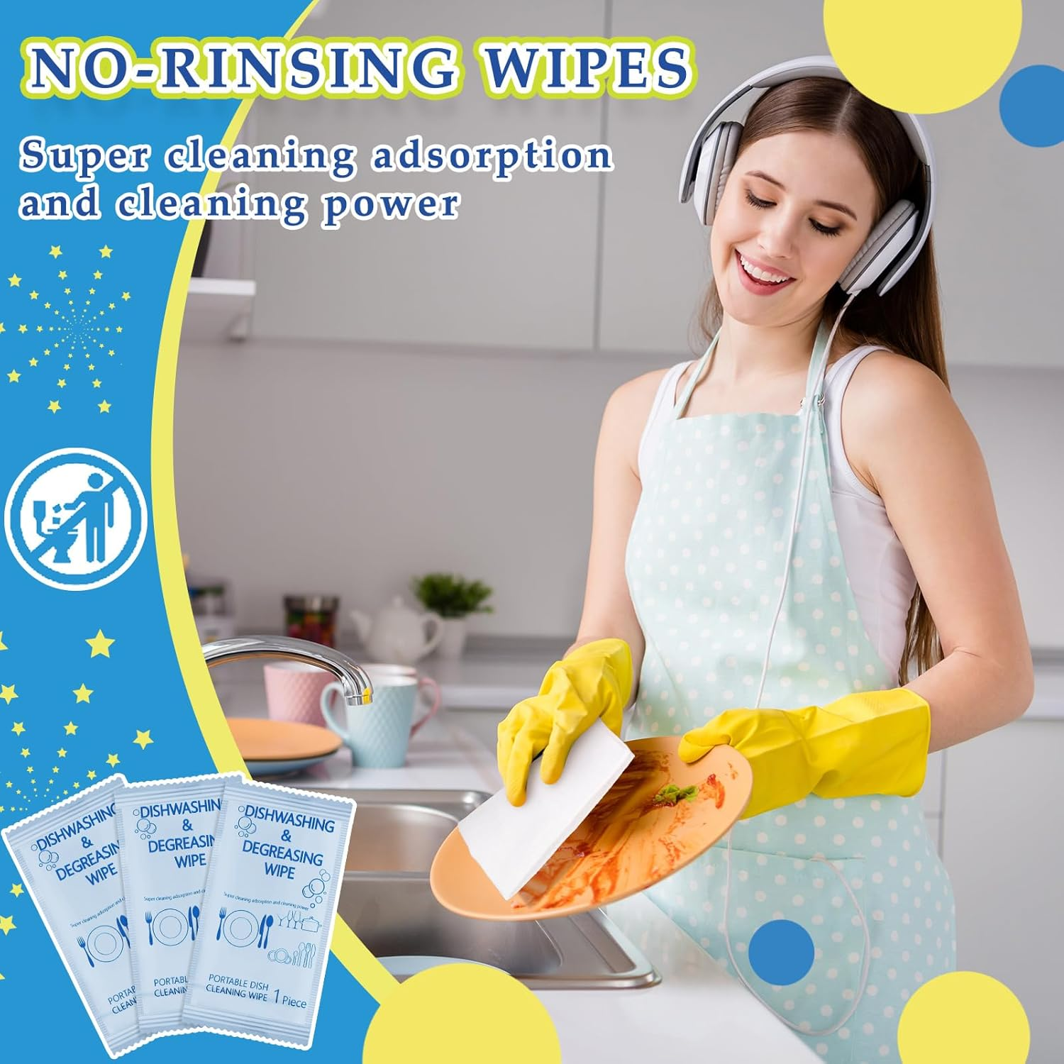 Tondiamo 300 Pcs Portable Wipes Dish Wipes Single Use Wet Wipes Individually Wrapped Traveling Dish Wipe with Lemon Scent for Quick Work Family Outdoor Camping image number 2