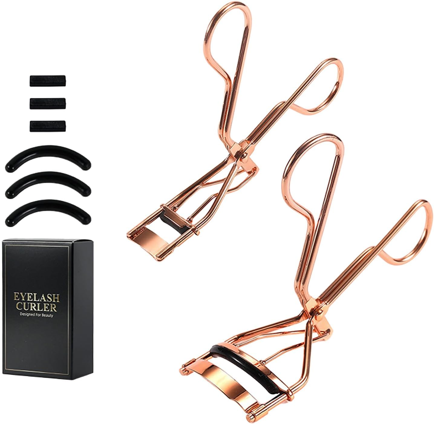 Eyelash Curler Set - Upper and Lower Lash Curlers with 6 Replacement Pads - Premium Metal Eyelash Curling Tool - Elegant Gift Box Included for Stunning Lashes（Rose Gold） image number 3