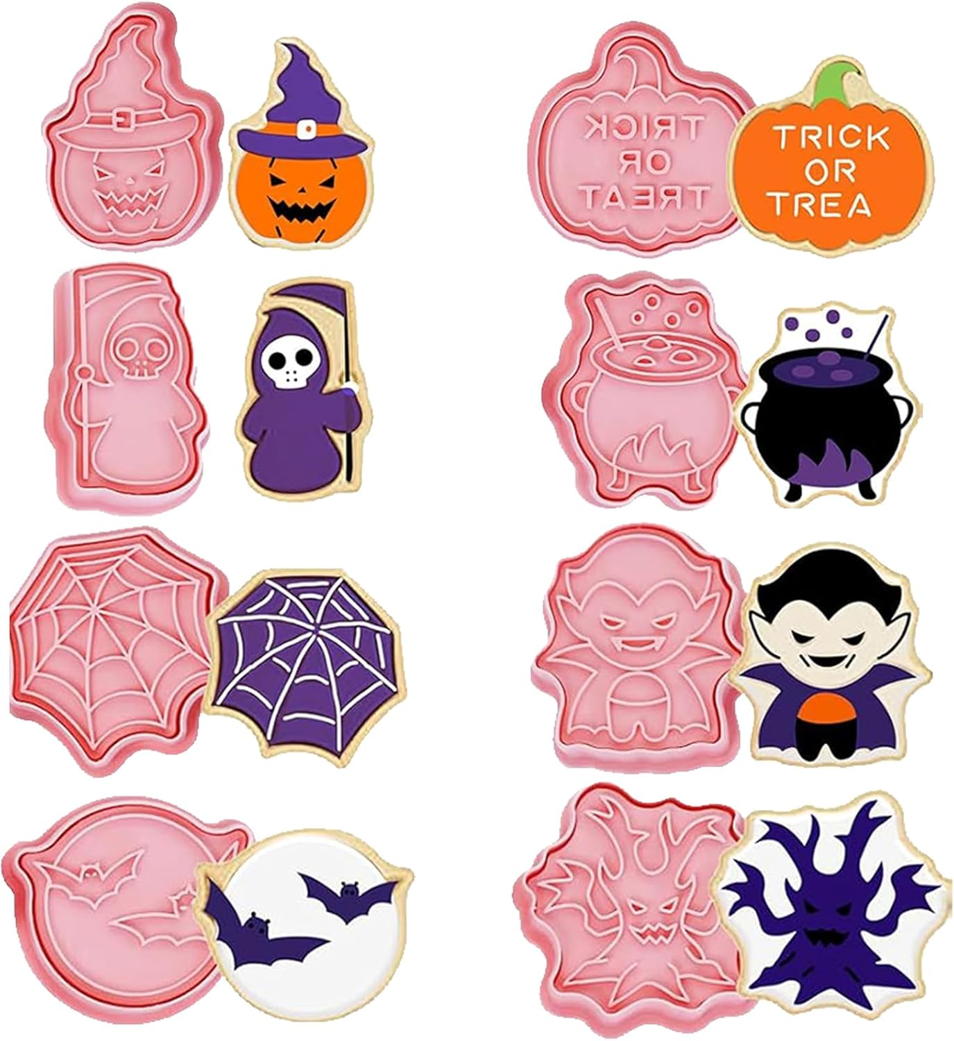 LEISWAYON 8 Pcs Mini Halloween Cookie Cutters, 3D Ghost Raised Design Cookie Stamps, Cookie Cutter Set Suitable for Frosting Decoration, Day of the Dead Decorations (A)