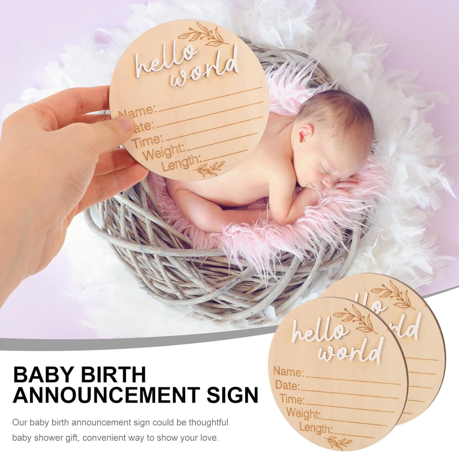 Toddmomy 2Pcs Wooden Baby Birth Announcement Sign Discs Newborn Milestone Cards Nursery Announcement Board Baby Monthly Props for Infant Growth Tracking image number 5