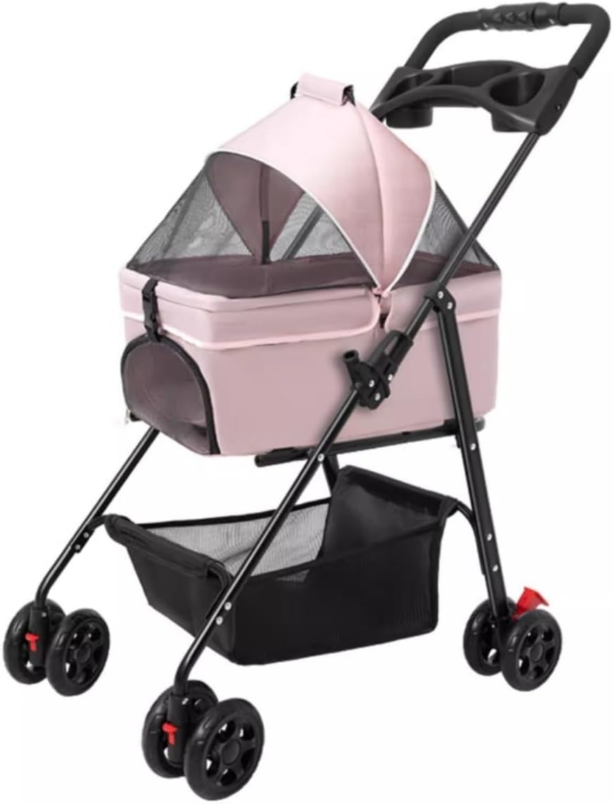 Pet Stroller Dog Stroller Cat Stroller 4 Wheels Dog Stroller Foldable Pet Cat Dog Strollers with Removable Carrier and Storage Basket for Small Medium Dogs Dog Pram Dog Cat(Color:Black) image number 4