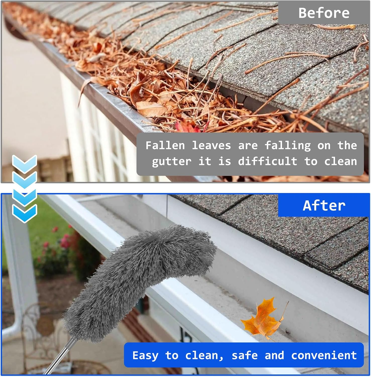 Ruaizel 8.2Ft Gutter Cleaning Tool from Ground, Adjustable Length Roof Gutter Cleaner Tools with Telescopic Pole, Telescopic Gutter Brush for Villas Townhouses Garden Leaves Ditch (Grey) - Grey image number 4