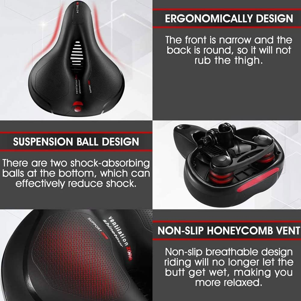 Comfortable Bike Seat Cushion -Bicycle Seat for Men Women with Dual Shock Absorbing Ball Memory Foam Waterproof Wide Bicycle Saddle Fit for Stationary/Exercise/Indoor/Mountain/Road Bikes image number 3