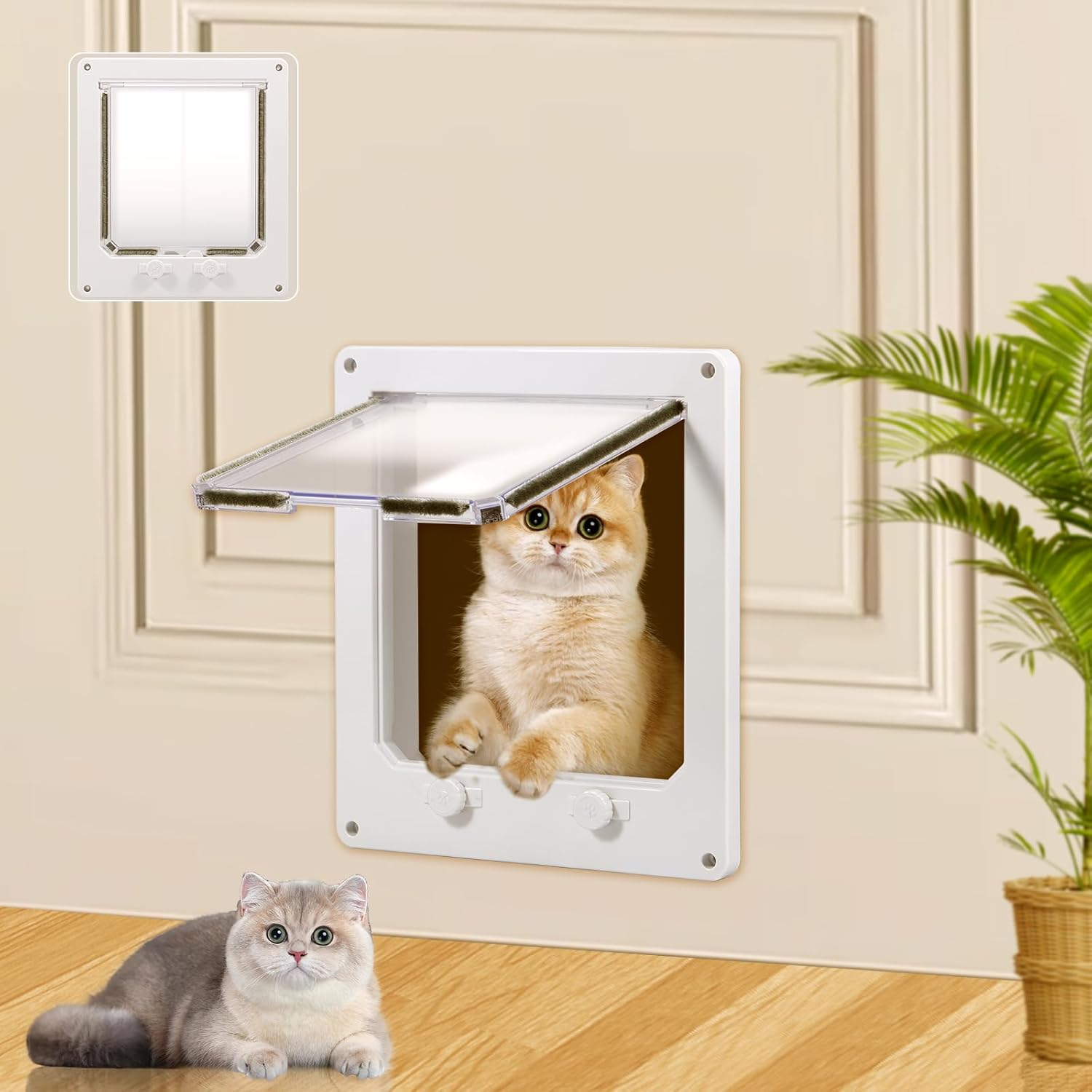 Cat Door Interior Door White Plastic Interior Cat Door Easy to Install Indoor Cat Door Upgraded Pet Door with Flap and 4 Way Locking for Interior Doors Medium Cats Kitties Pouywh image number 6