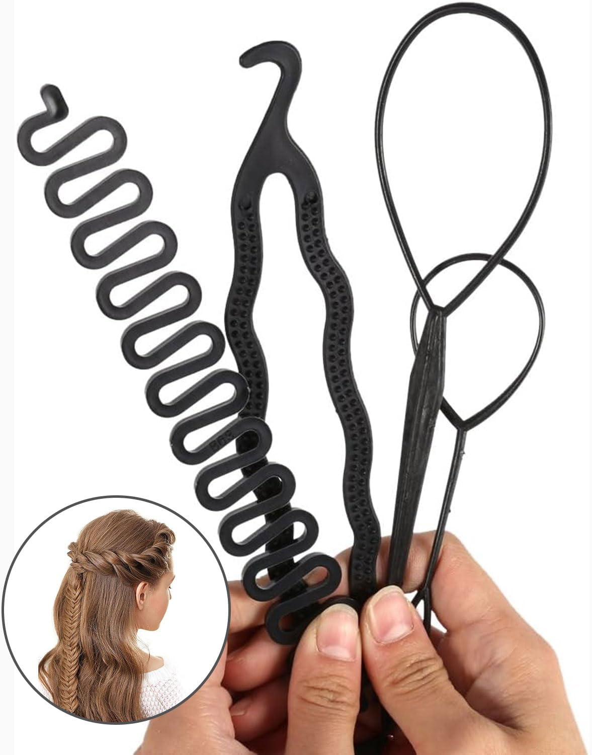 KGDUYC Pack of 6 Hair Braid Twister, Hair Braiding Tool, French Twister, Quick Spiral Braiding DIY Hair Style Aid for Women, Girls (Black) image number 5