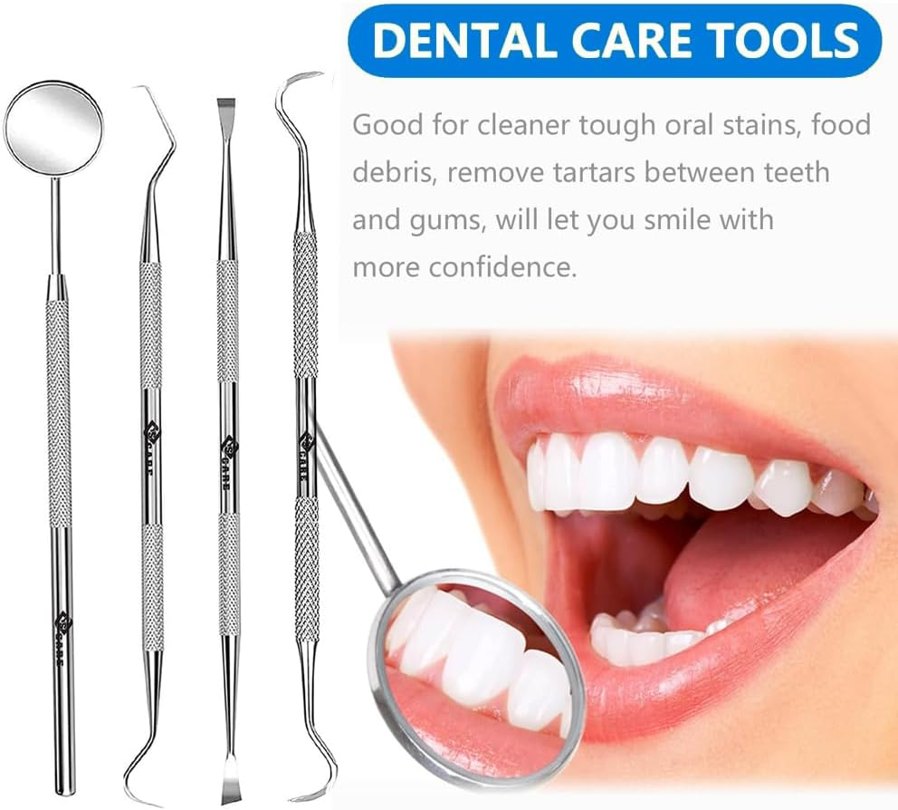 Dental Set Teeth Whitening Hygiene Kit 4Pcs Dentist Tools Set for Home Use Stainless Steel Mouth Mirror Tweezers Dental Picks Oral Care Set to Remover Tartar, Tooth Scraper image number 5