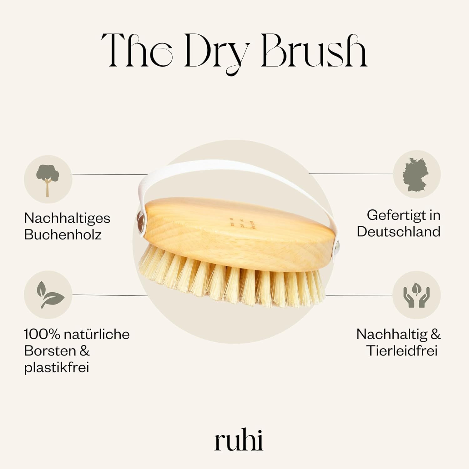 RUHI Body Brush round 100% Natural Bristles Made in Germany/Fsc Certified Beech Wood/Plastic Free/For Dry Brushing Massage (Dry Brush) / Lymphatic Drainage against Cell image number 6