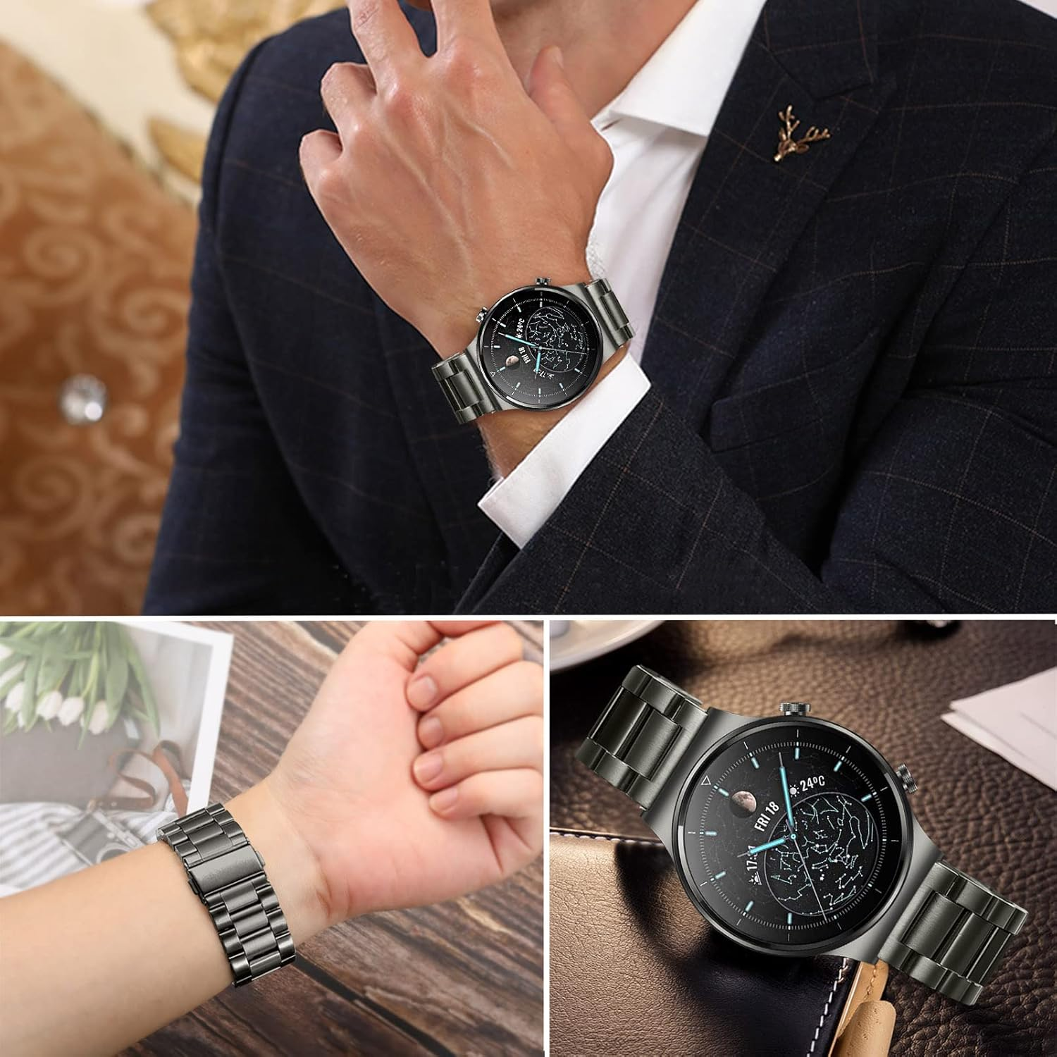 Trumirr Replacement for Huawei Watch GT 4 46 Mm/Huawei Watch 4 Pro/Huawei Watch GT 3 Pro 46 Mm/Gt 2 Pro Strap, 22 Mm Solid Stainless Steel Woven Mesh Metal Bracelet Replacement Strap for Huawei Watch image number 6