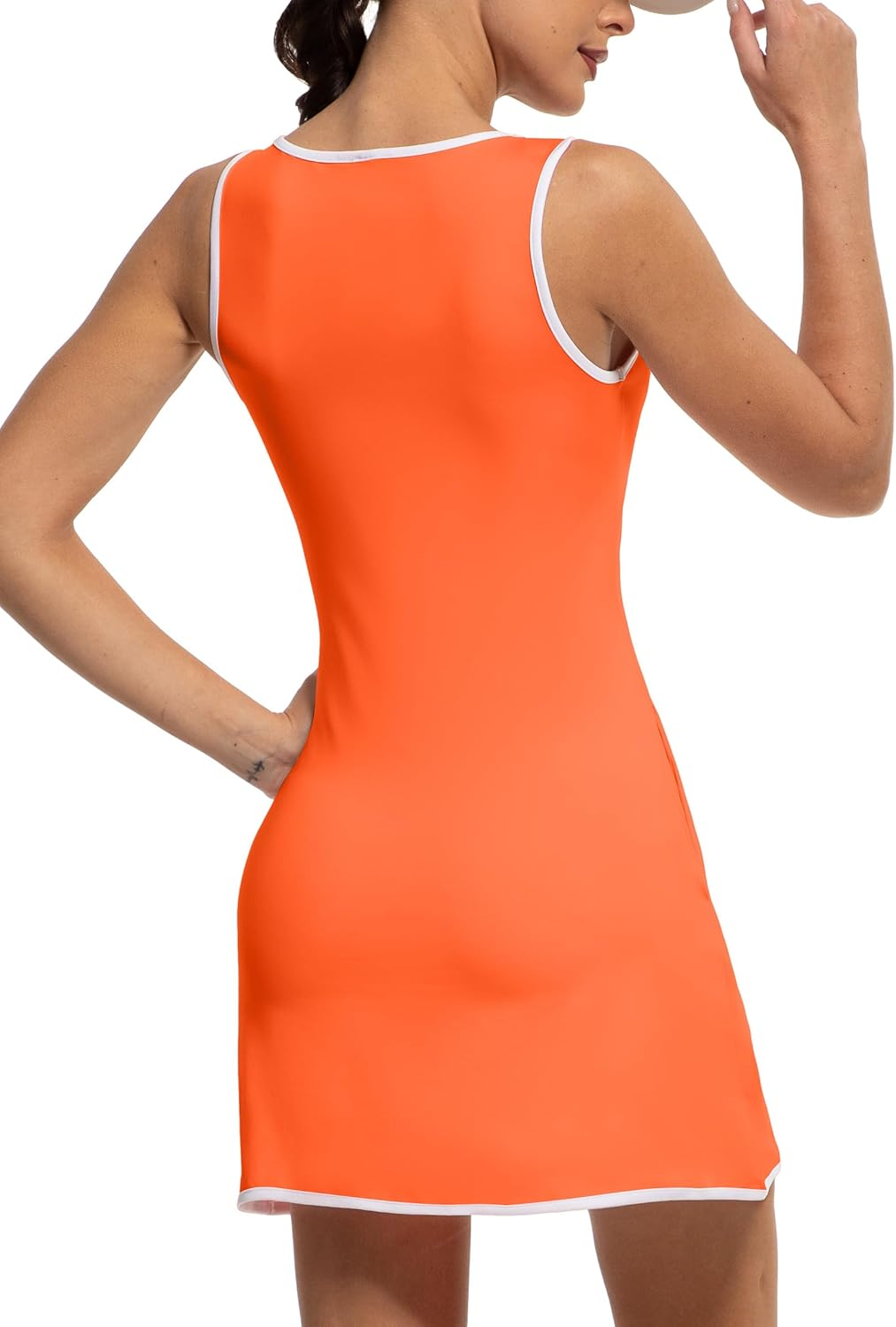 FKEEP Tennis Dress with Shorts Womens V Neck Athletic Workout Golf Dress Casual Sleeveless Colorblock Dress