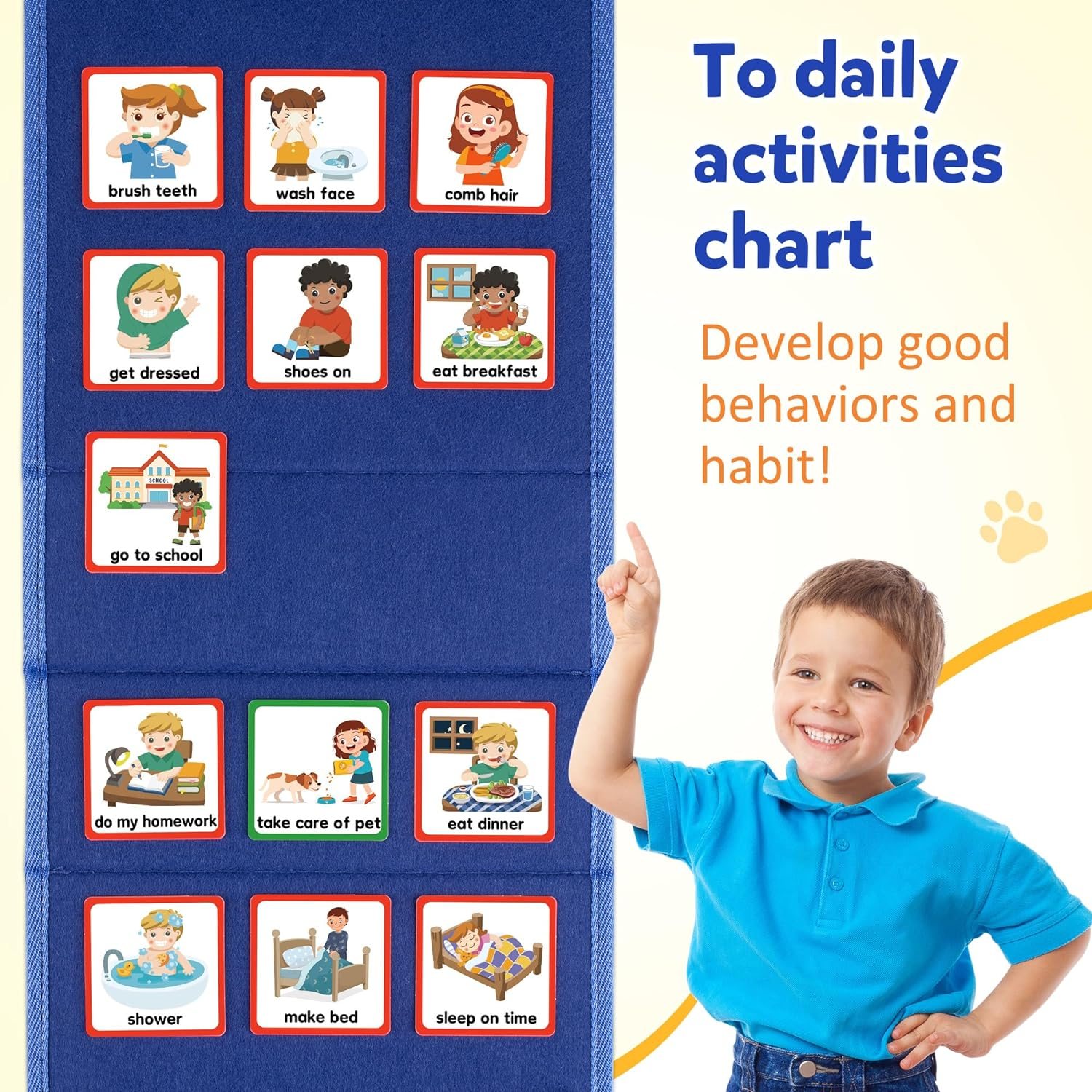 D-Fantix Kids Visual Schedule - Morning Bedtime Daily Routine & Chore Chart for Ages 3-13, Communication Cards Autism Learning Materials for Classroom & Home School, 80 Activity & 10 Blank Cards image number 2