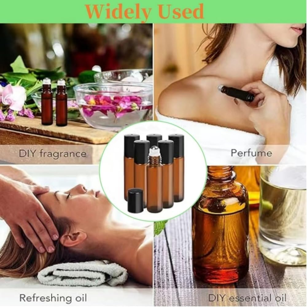 Fabselection Glass Roller Bottles, 25PCS Amber Essential Oil Roller Bottles with Stainless Steel Balls, 10Ml Oil Glass Bottle (3Xdropper,1Xball Opener,) image number 2