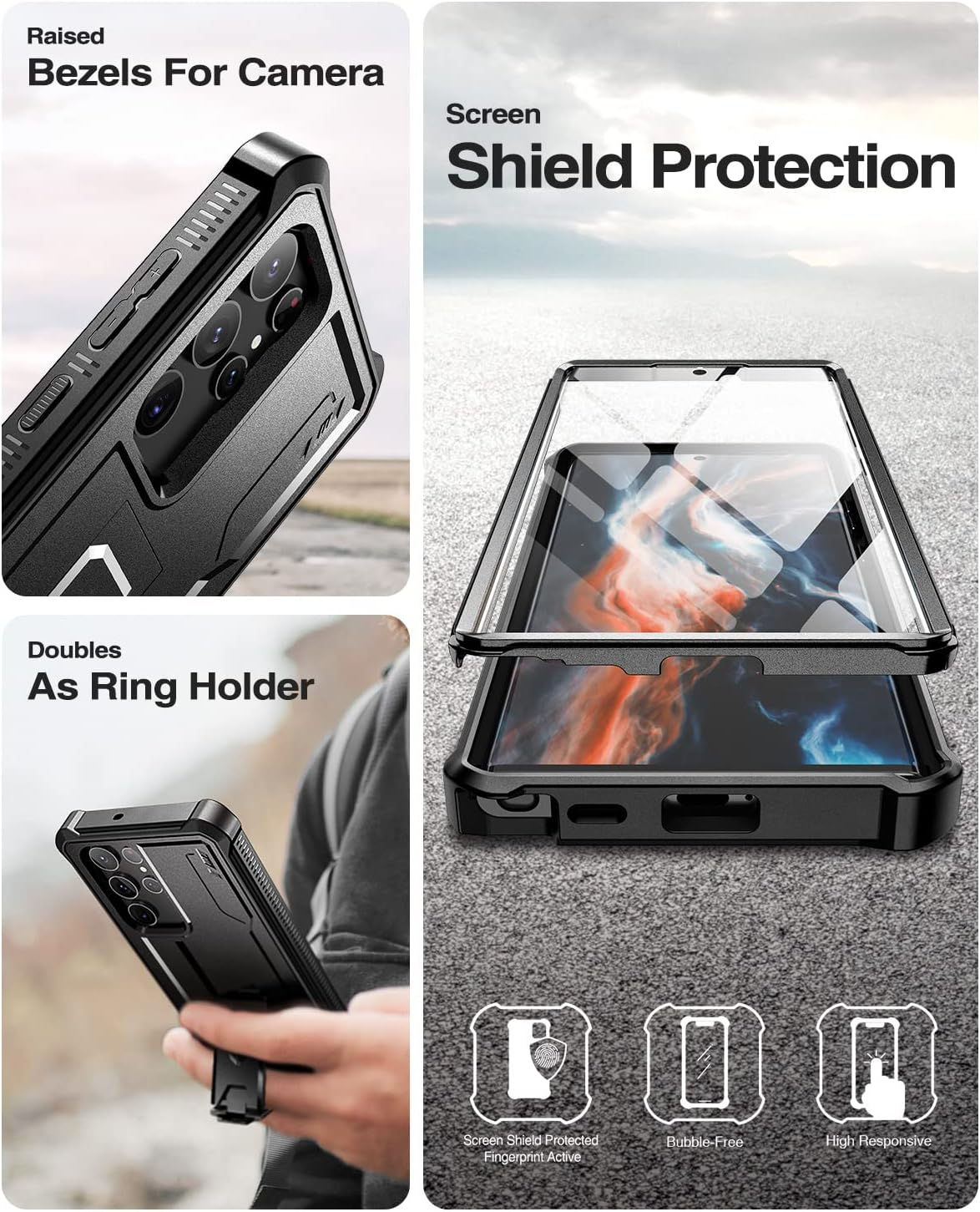 Dexnor Compatible with Samsung Galaxy S22 Ultra 5G Case with Built-In Screen Protector Military-Grade 360 Full Body Shockproof Bumper Protection Cover with Stand - Black image number 5